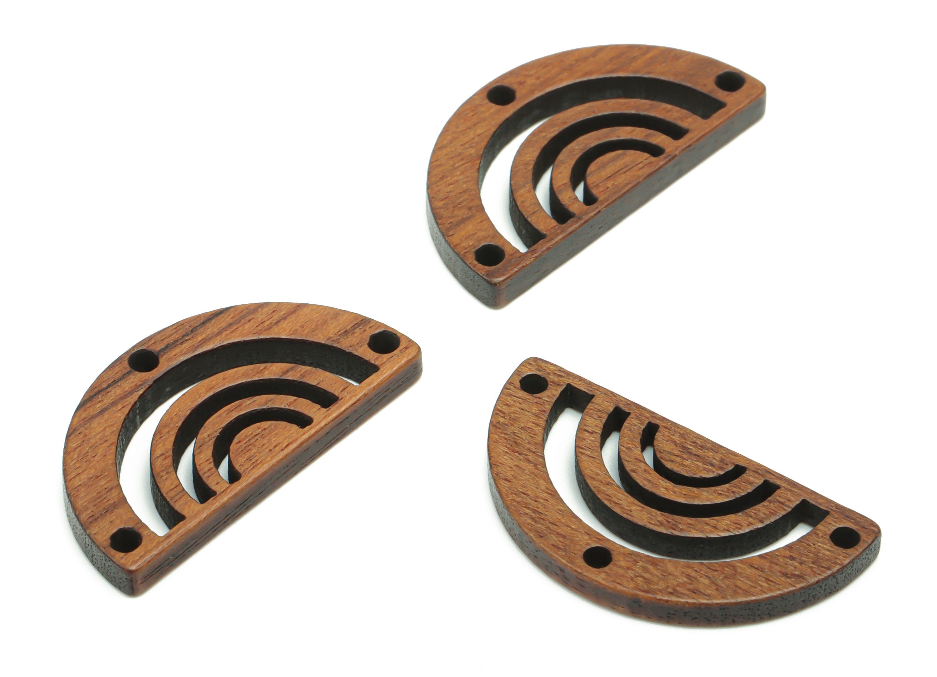 Walnut Wood Rainbow Domed Earring Connectors - Walnut Wood Semicircle Charms and Pendant - Jewelry Supplies - 25.08x13.46x2.36mm - BB1230 - DOMEDBAZAAR
