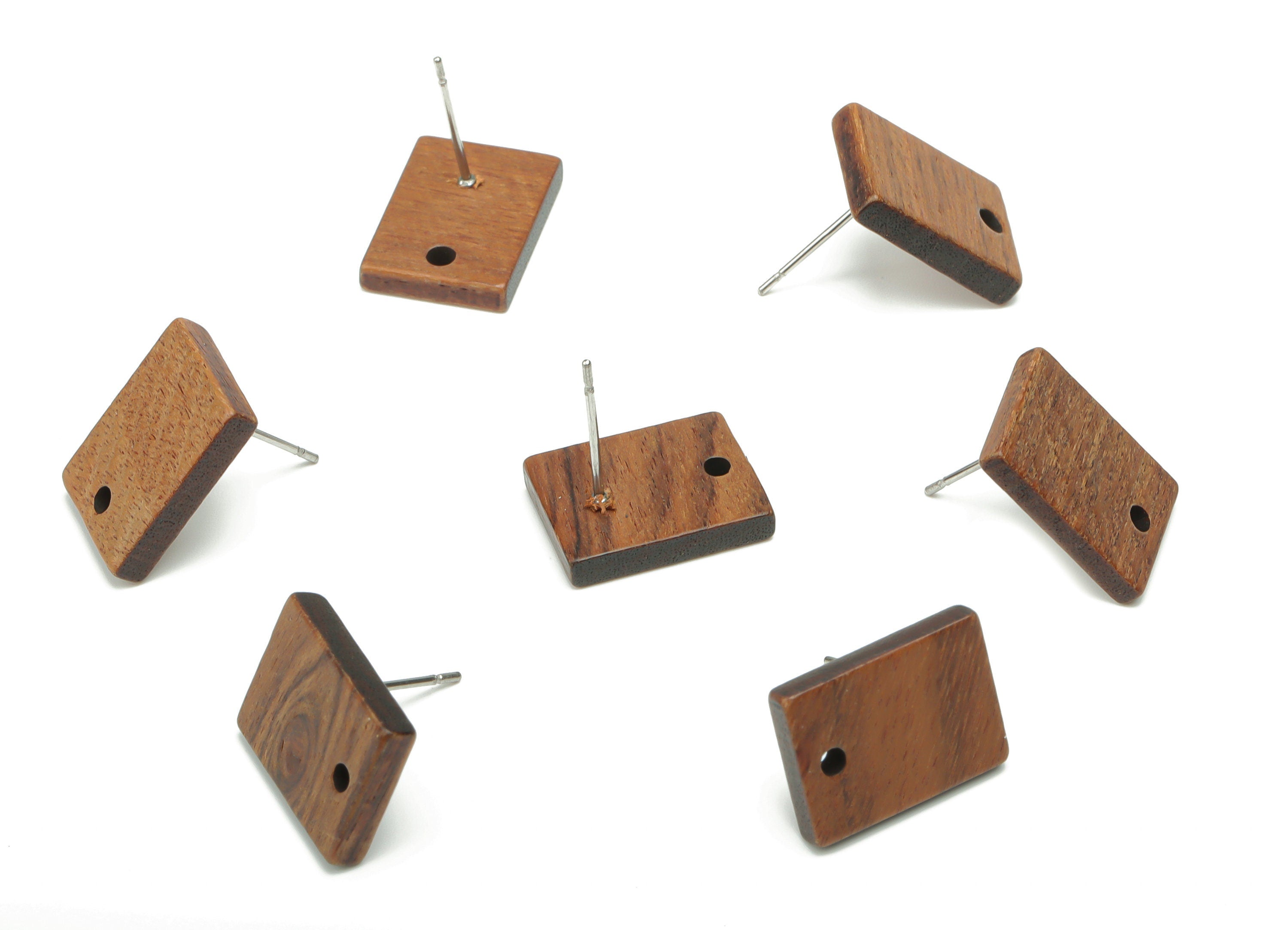 Walnut Wood Rectangle Earring Stud - Walnut Wood Rectangle Post - 316 Surgical Stainless Steel - Jewelry Supplies - 15.2x11.2x2.8mm - BB1238 - DOMEDBAZAAR