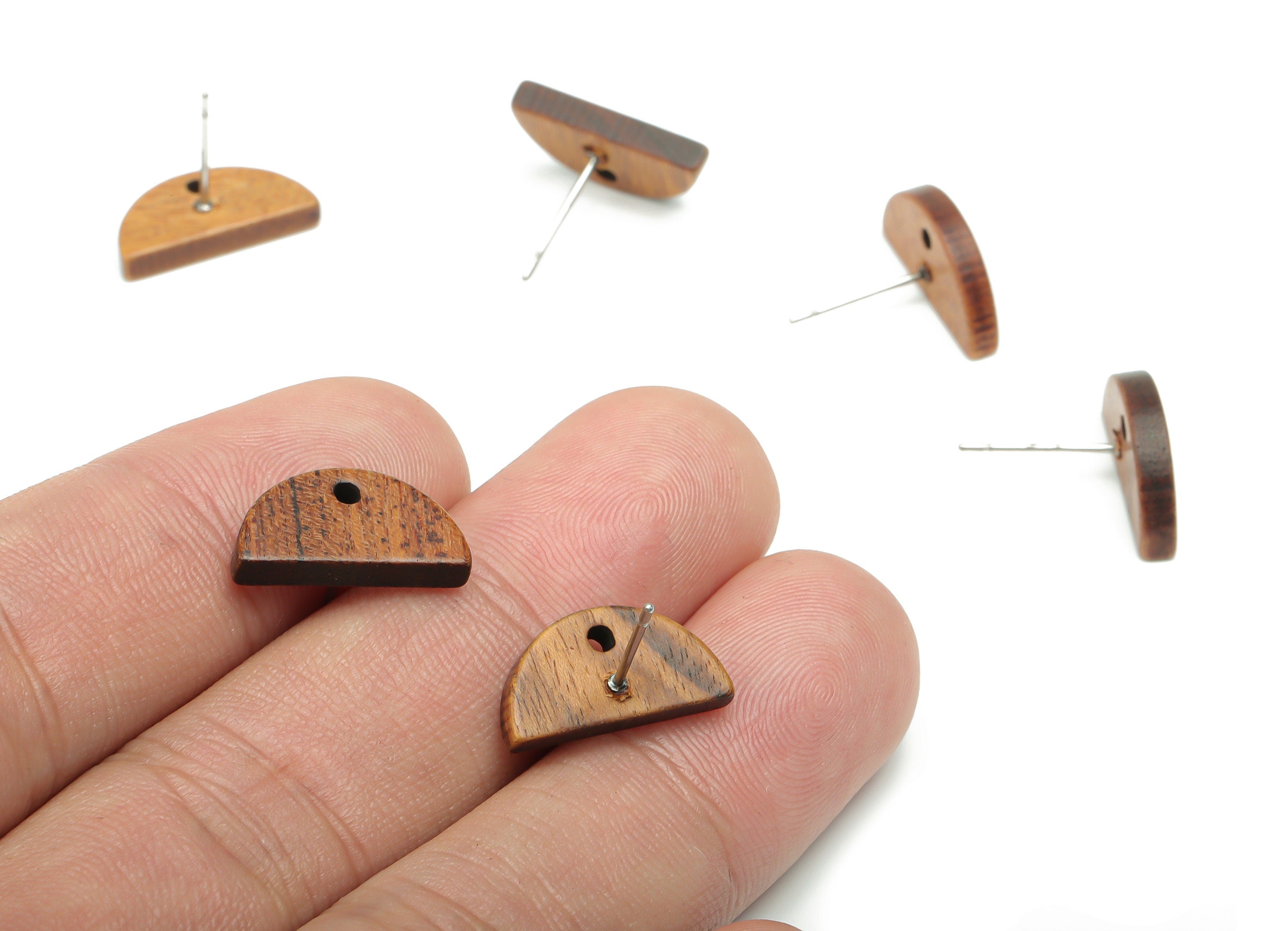 Walnut Wood Semicircle Earring Stud - Walnut Wood Half Moon Post - 316 Surgical Stainless Steel - Jewelry Supplies - 15.9x8.2x2.7mm - BB1243 - DOMEDBAZAAR