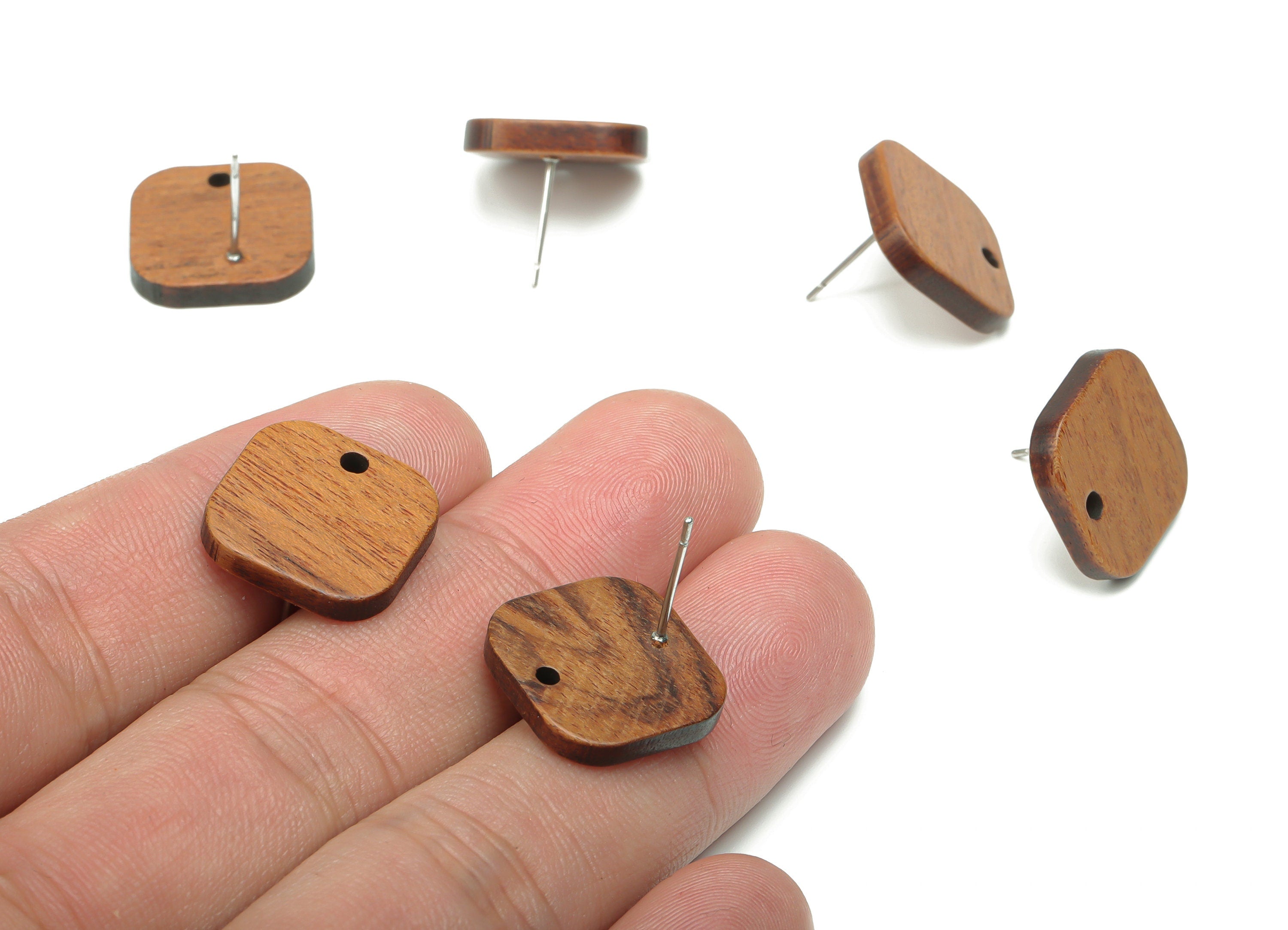 Walnut Wood Square Earring Stud - Walnut Wood Square Post - 316 Surgical Stainless Steel - Jewelry Supplies - 16.16x16.16x2.81mm - BB1234 - DOMEDBAZAAR