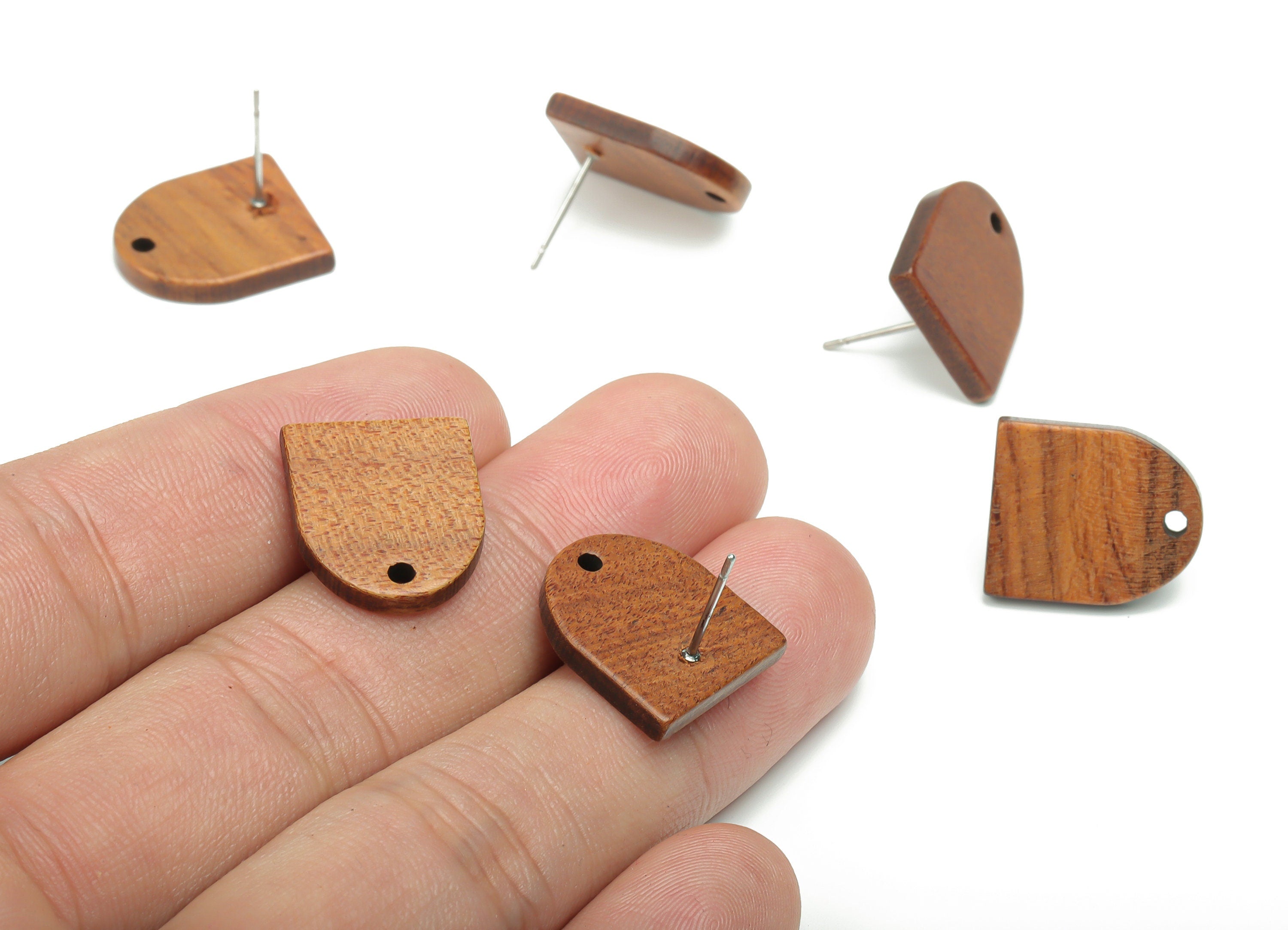 Walnut Wood Domed Earring Stud - Walnut Wood D Semicircle Post - 316 Surgical Stainless Steel - Jewelry Supplies - 17.36x14.7x2.5mm - BB1237 - DOMEDBAZAAR