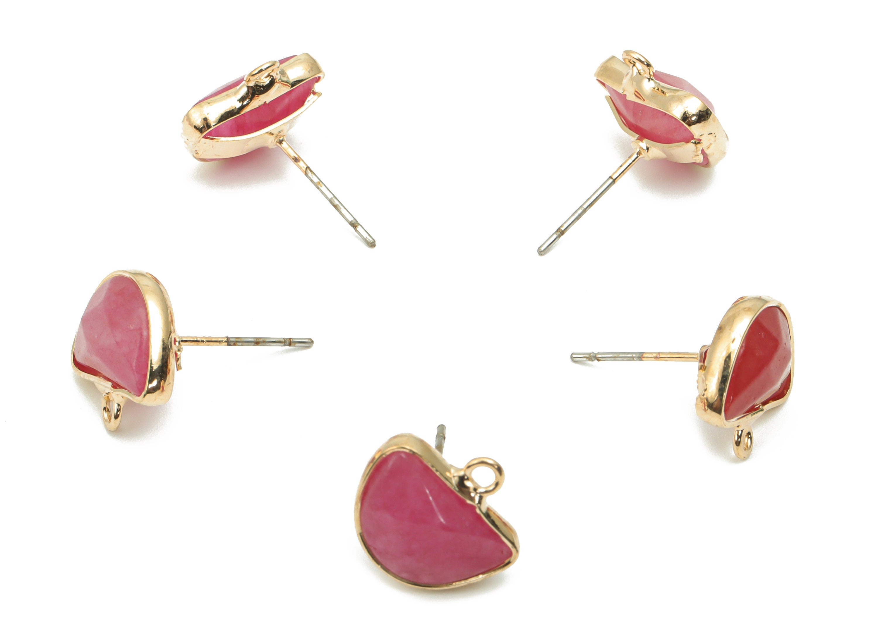 Purple Fluorite Semicircle Stud with Loop - Brass Domed Post - Gold Tone Plated Brass – 316 Stainless Steel Stud - 12.68x12.4x4.7mm– NS1600D - DOMEDBAZAAR