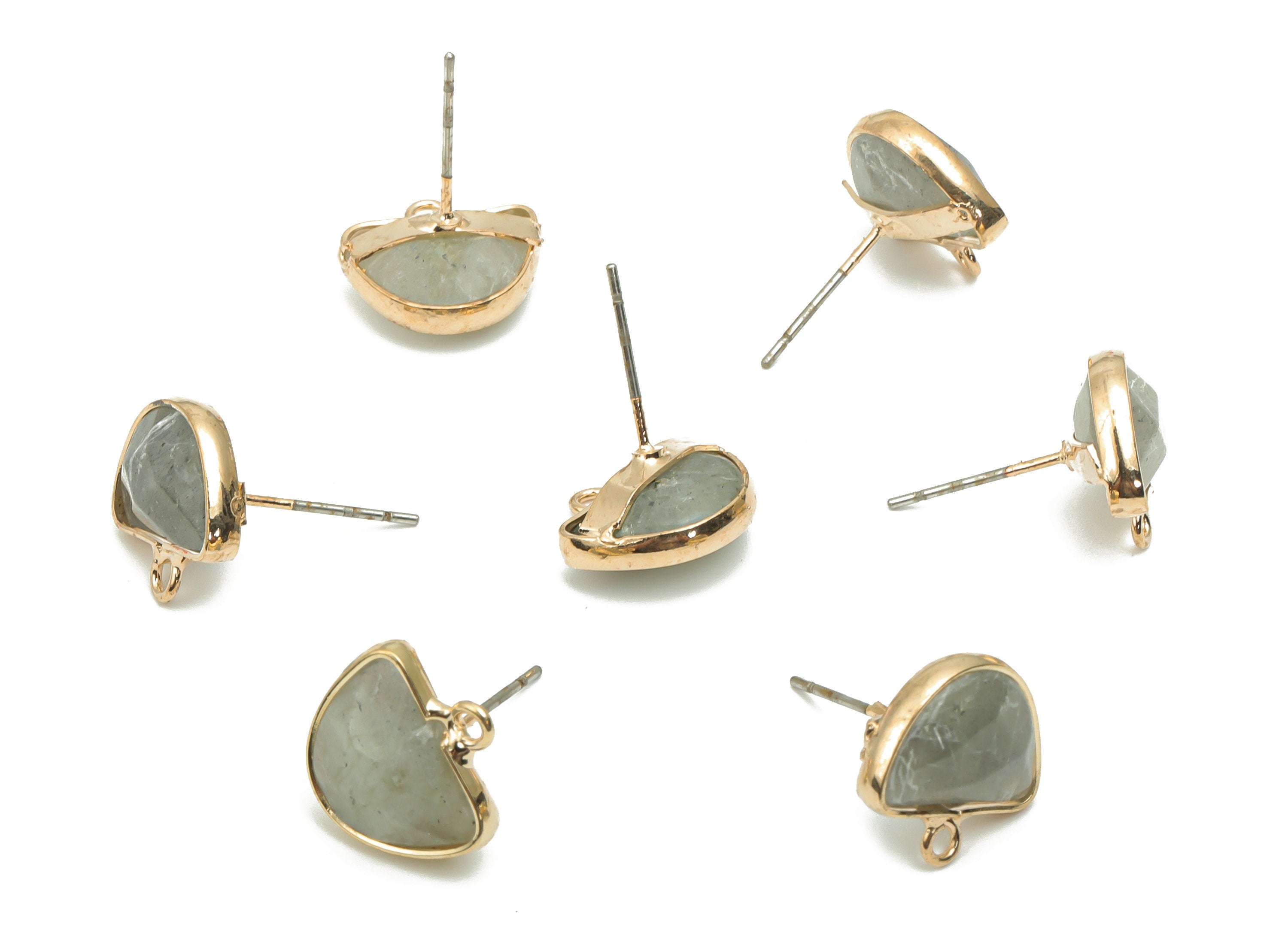 Amethyst Semicircle Stud with Loop - Brass Domed Earring Post - Gold Tone Plated Brass – 316 Stainless Steel Stud - 12.68x12x4.7mm – NS1600E - DOMEDBAZAAR