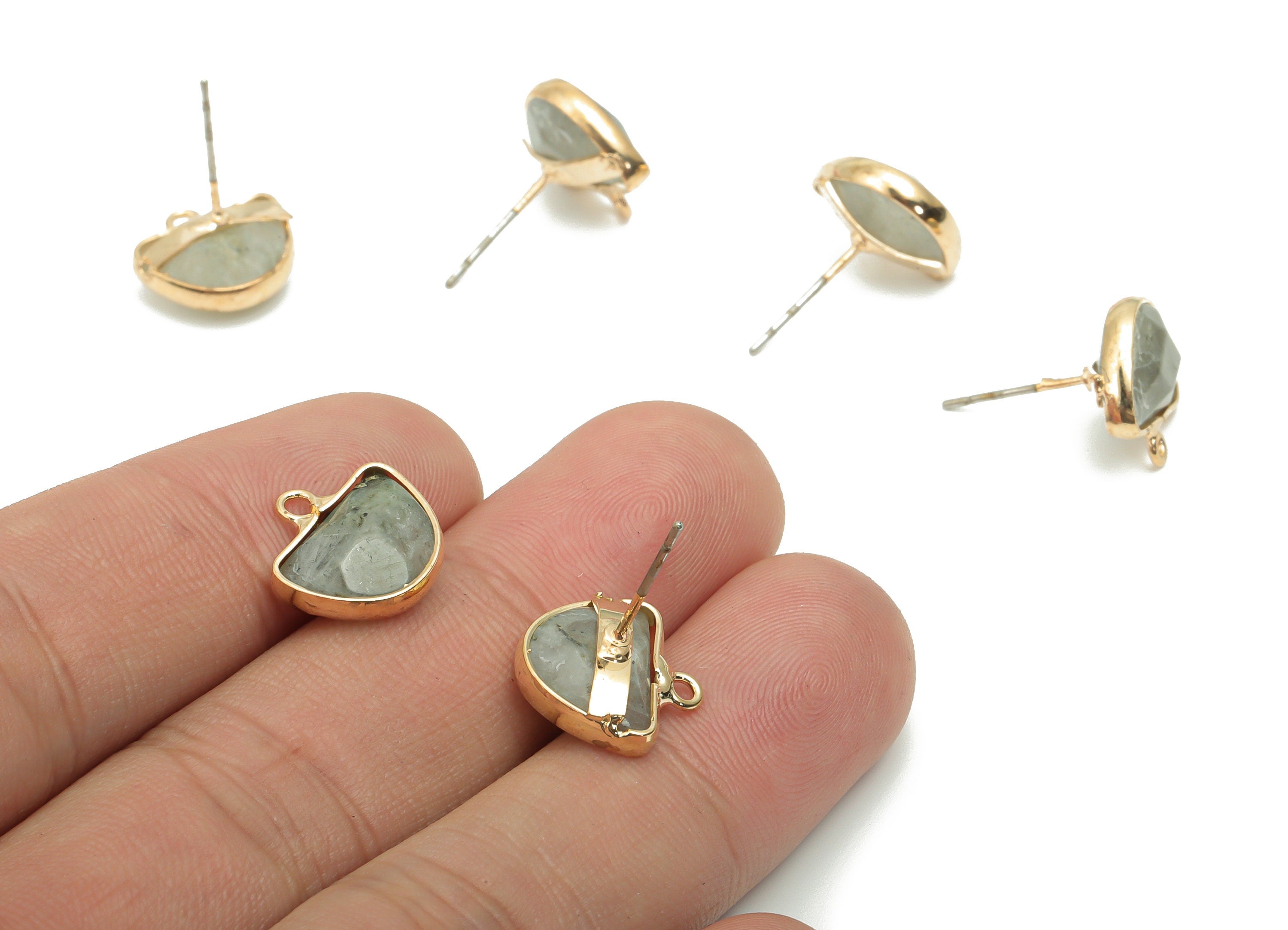 Amethyst Semicircle Stud with Loop - Brass Domed Earring Post - Gold Tone Plated Brass – 316 Stainless Steel Stud - 12.68x12x4.7mm – NS1600E - DOMEDBAZAAR