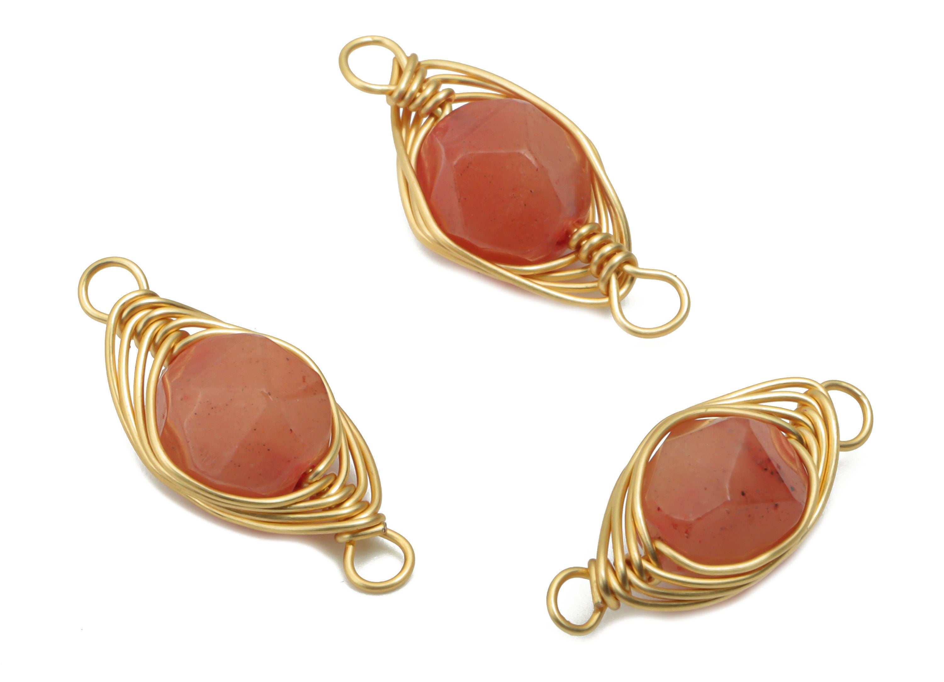 Pink Jade Gemstone Pink Faceted Connectors - Brass Wire Wrapped Stone Bracelet - Natural Stone - Gold Tone Plated Brass – 16x7x6mm – NS1765 - DOMEDBAZAAR