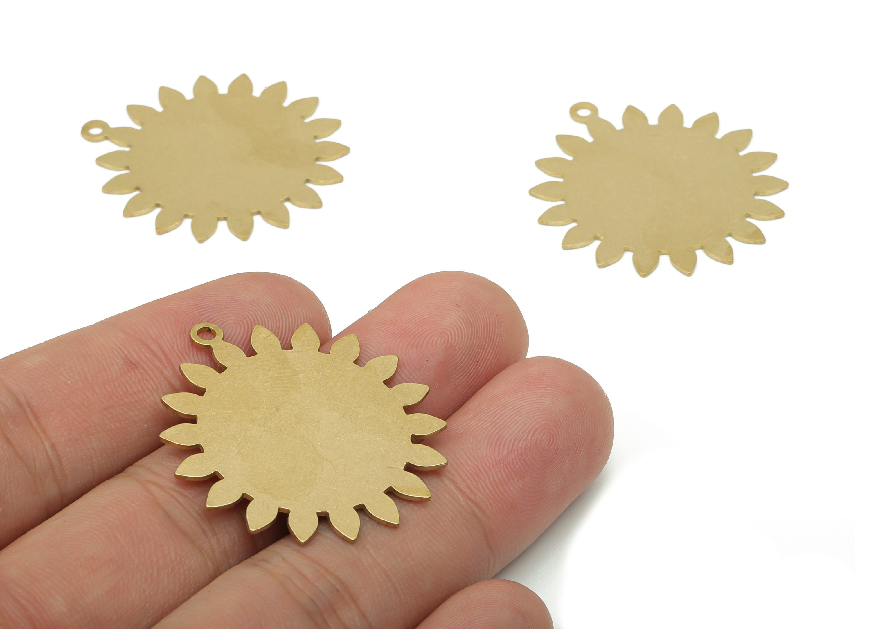 Personalized Stamping Blank - Brass Sun Earring Charms - Raw Brass Sun Pendant - Jewelry Making Supplies - 35.68x32.49x0.61mm - PPA3471 - DOMEDBAZAAR