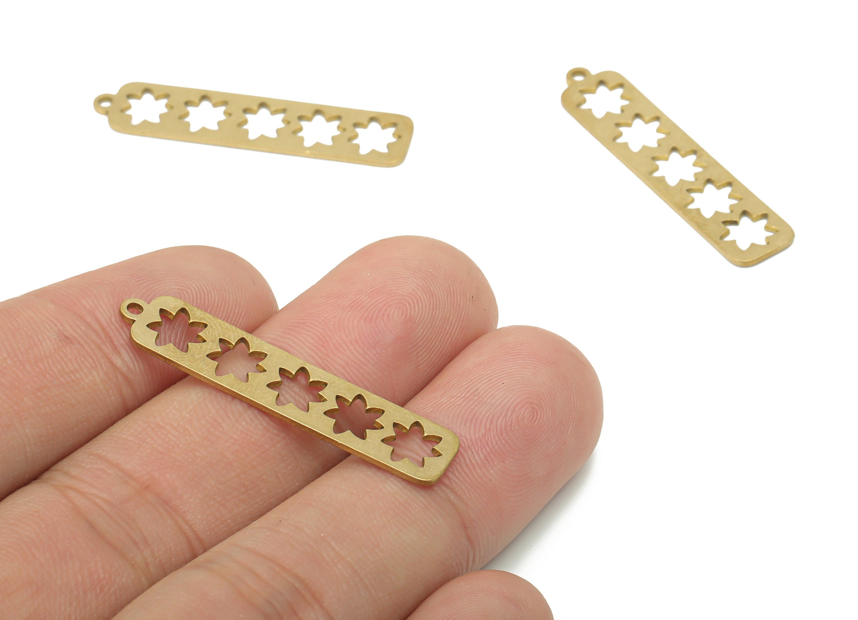 Brass Rectangle Bar Plant Earring Charms - Raw Brass Star Rectangle Pendant - DIY Jewelry Making Supplies - 35.9x7.96x0.71mm - PPA3597 - DOMEDBAZAAR