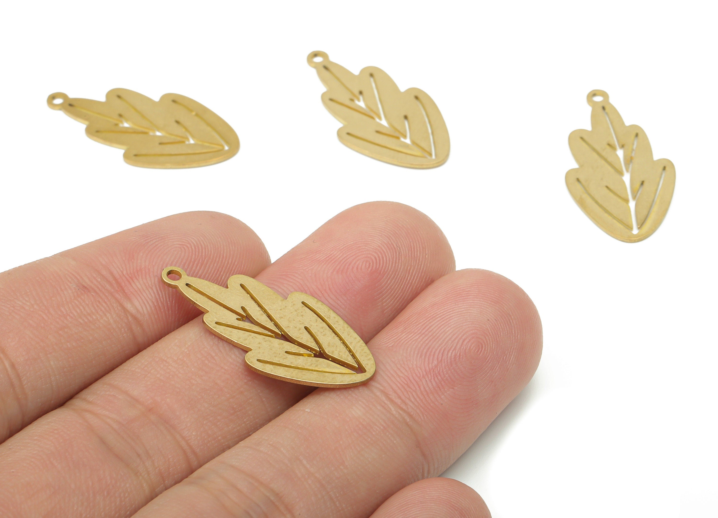 Brass Nervure Branches Leaves Earring Charms - Raw Brass Leaf Pendant - DIY Jewelry Making Supplies - 27.89x13.82x0.63mm - PPA3512 - DOMEDBAZAAR