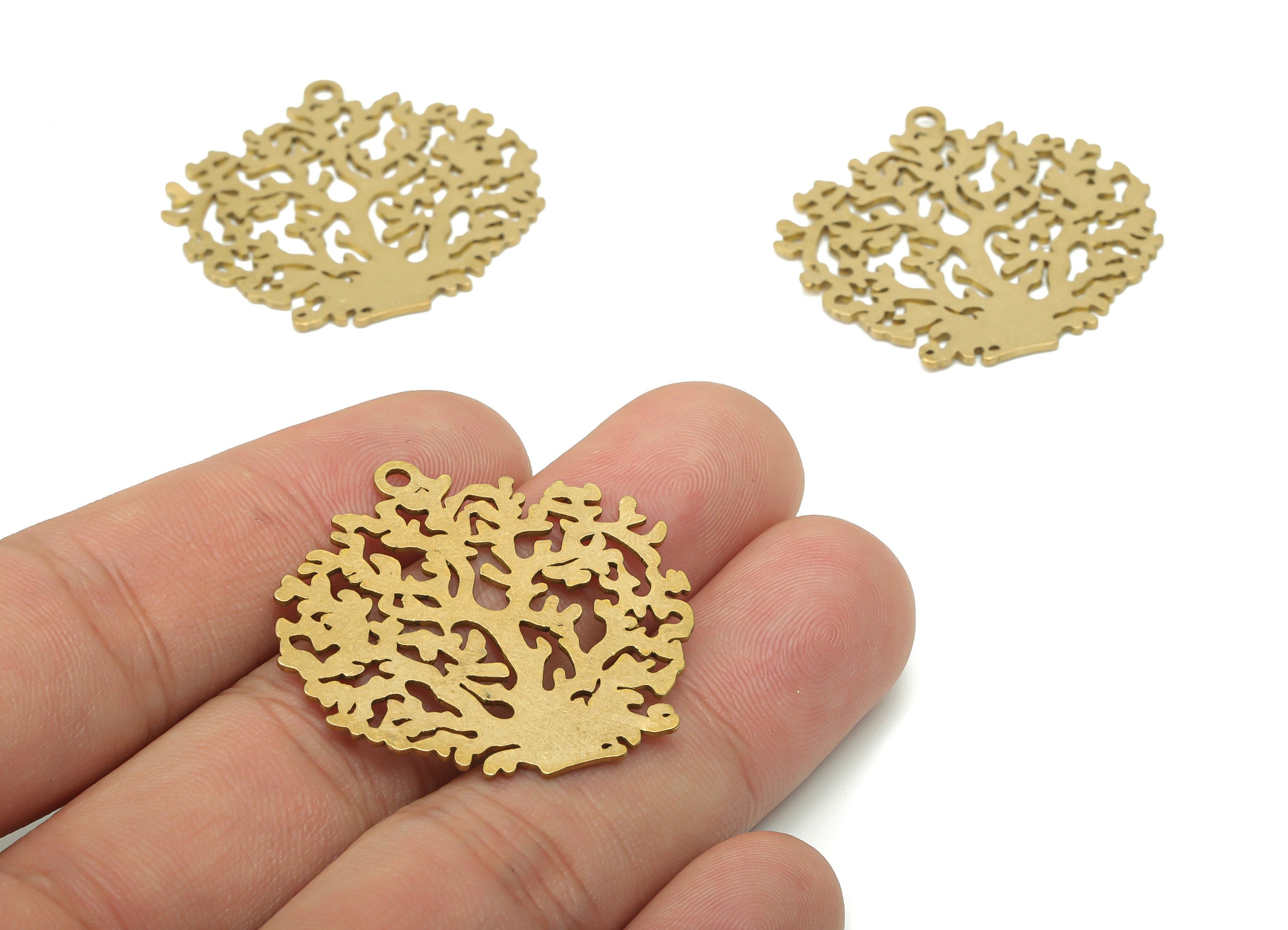 Brass Botanical Tree Root Earring Charms - Raw Brass Life Tree Pendant - DIY Jewelry Making Supplies - 34.72x33.43x0.76mm - PPA3409 - DOMEDBAZAAR