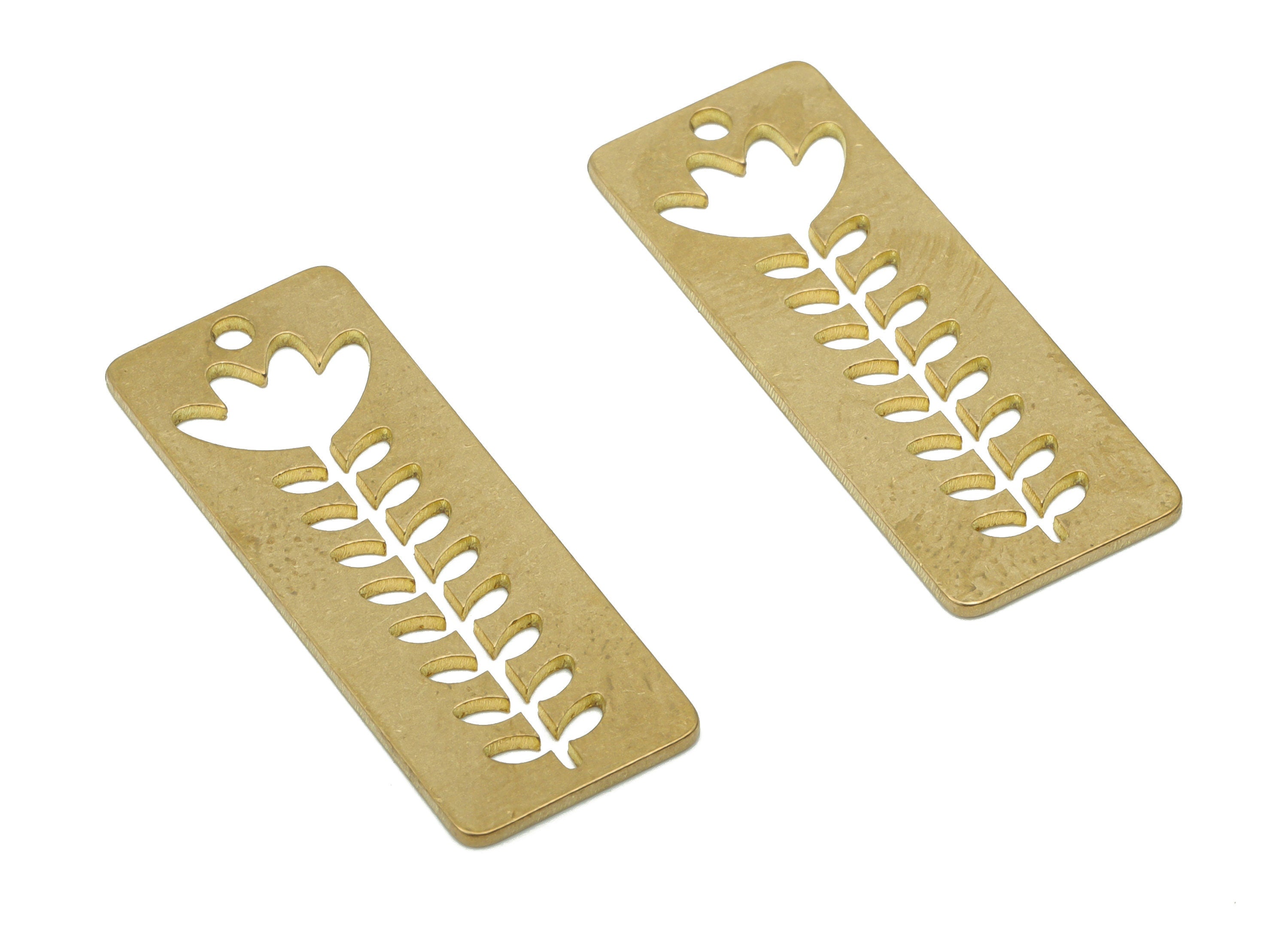 Brass Rectangle Bar Flower Earring Charms - Raw Brass Leaf Rectangle Pendant - DIY Jewelry Making Supplies - 31.78x12.1x0.78mm - PPA3557 - DOMEDBAZAAR