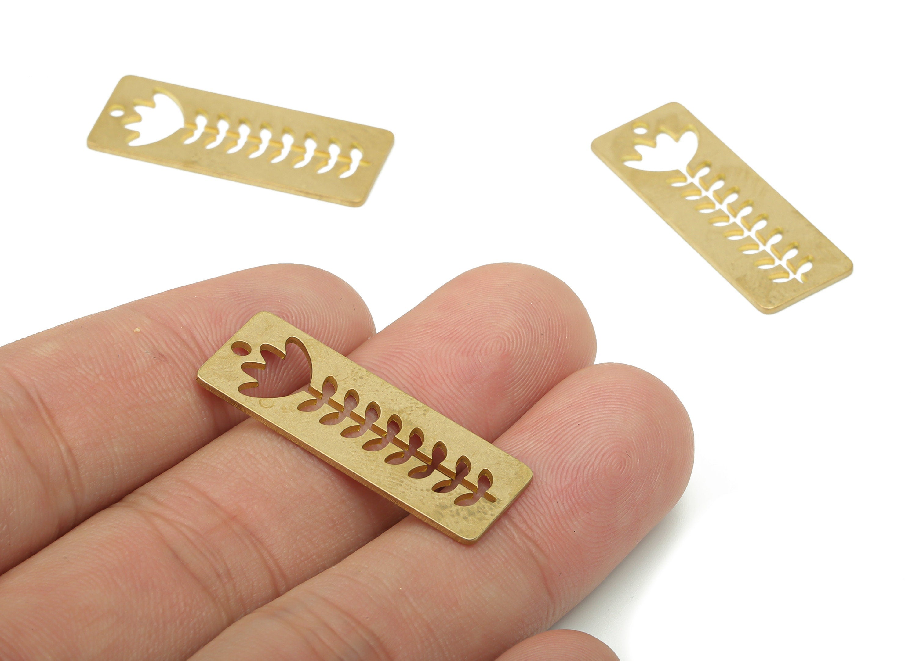 Brass Rectangle Bar Flower Earring Charms - Raw Brass Leaf Rectangle Pendant - DIY Jewelry Making Supplies - 31.78x12.1x0.78mm - PPA3557 - DOMEDBAZAAR