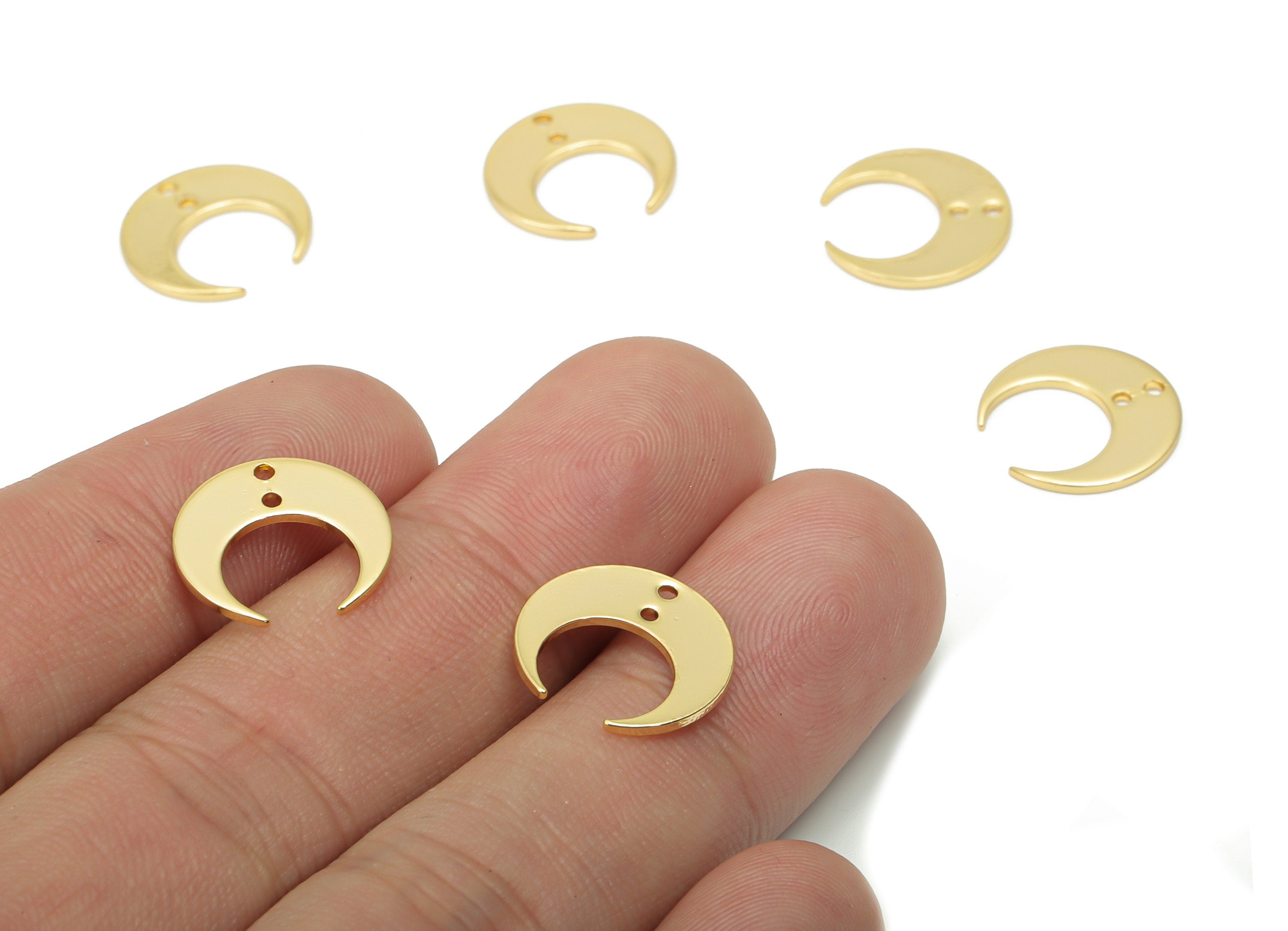 Brass Crescent Earring Connector - Gold Mini Moon Charms - 18K Real Gold Plated Brass - Jewelry Making Supplies - 14.14x13.7x0.8mm - RGP4356 - DOMEDBAZAAR
