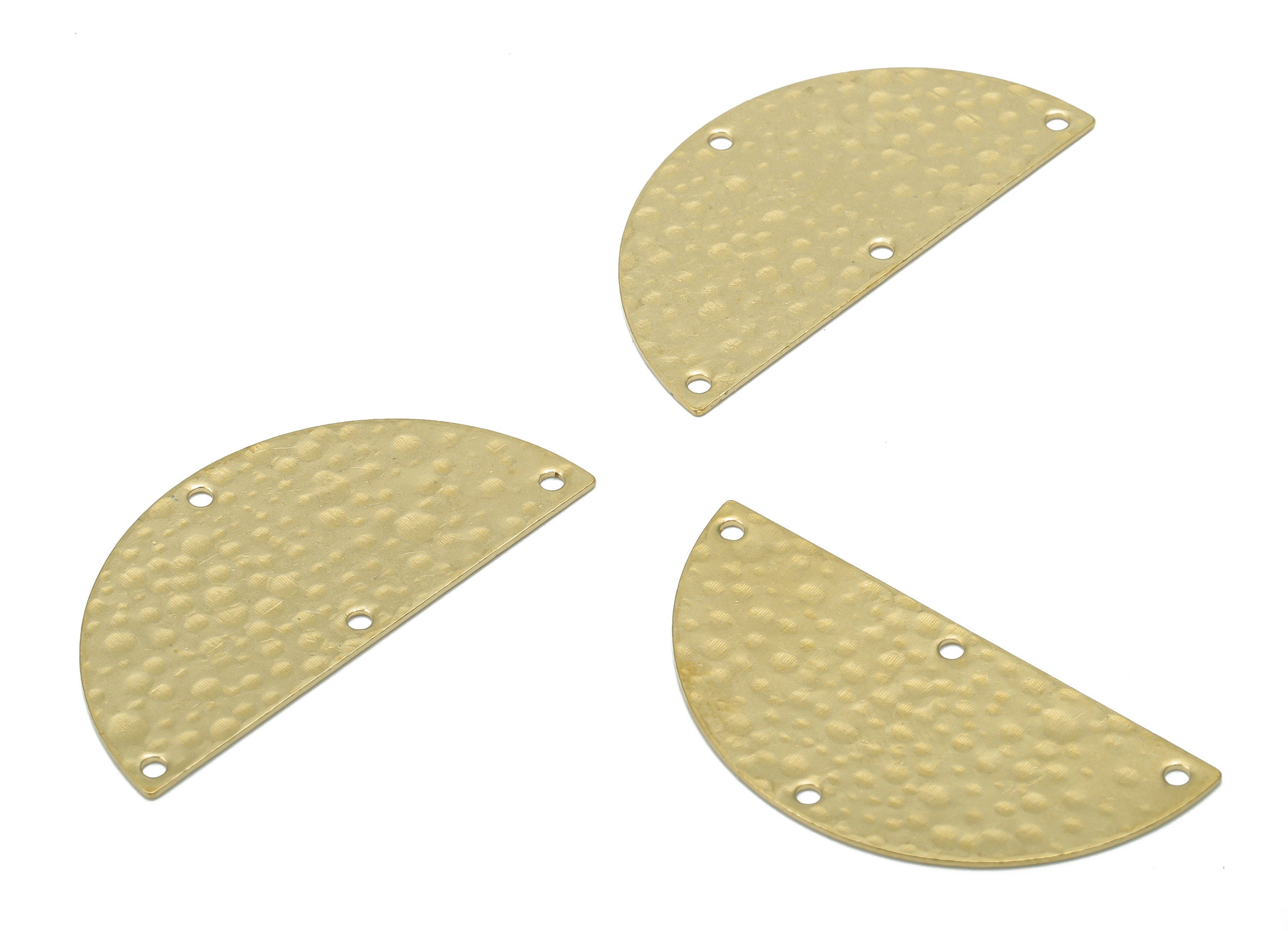 Brass Hammered Semicircle Earring Connector - Raw Brass Half Moon Charms - 4 Holes - Jewelry Making Supplies - 35.9x17.5x0.5mm - PP5202 - DOMEDBAZAAR