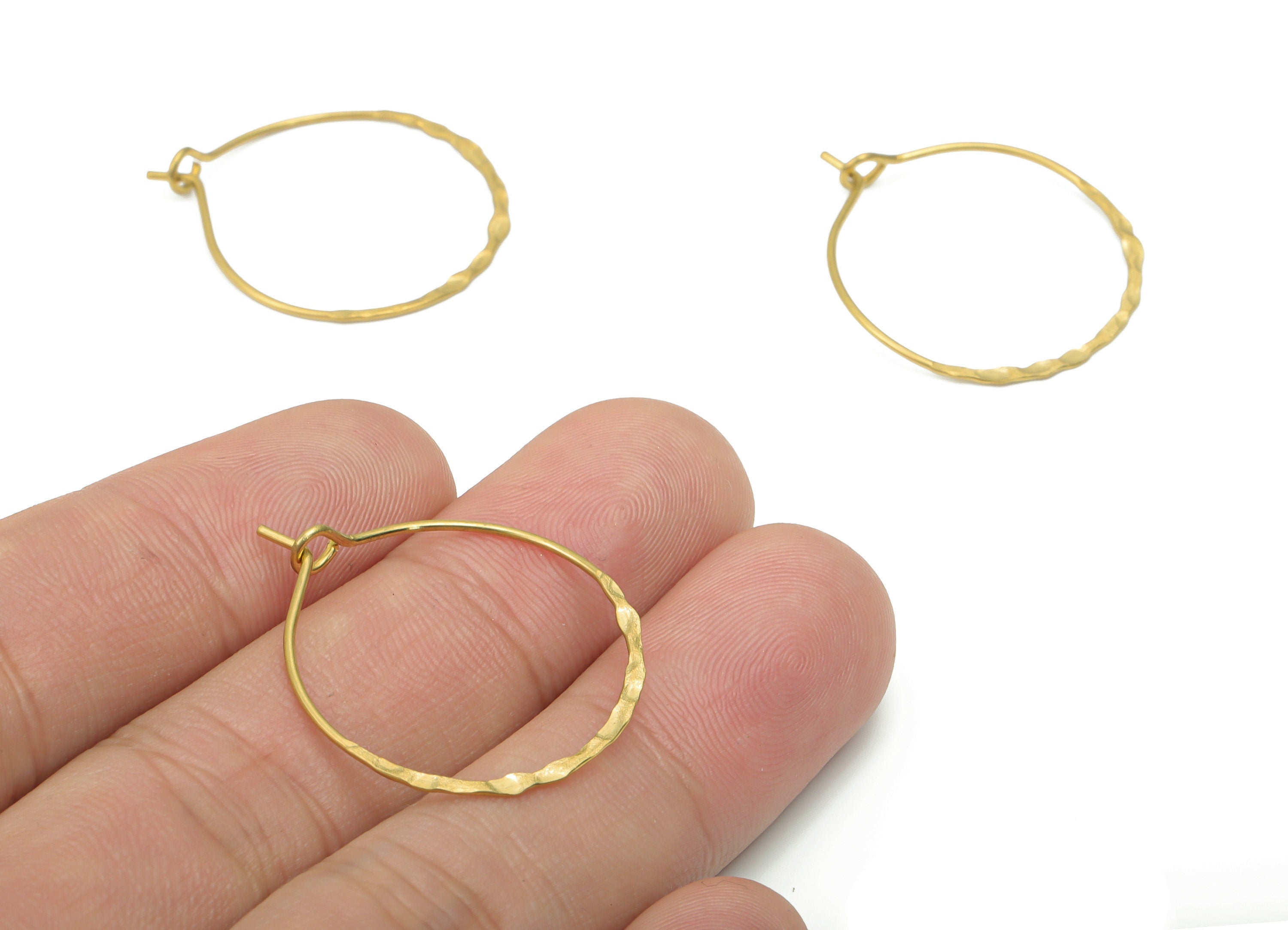 Brass Hammered Round Ear Hoop - Raw Brass Ear Wire 25 - Geometric Earring Findings - Jewelry Supplies - 29.56x24.37x0.68mm - PP5210-25 - DOMEDBAZAAR