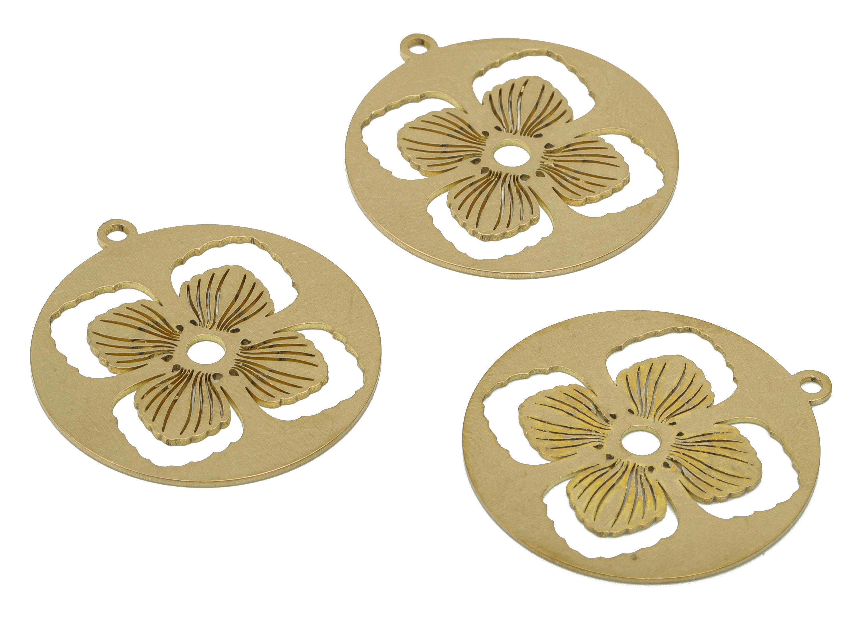 Brass Round Squares Earring Charms - Raw Brass Leaf Circle Pendant - DIY Jewelry Making Supplies - 35.81x32.73x0.74mm - PPA3698 - DOMEDBAZAAR