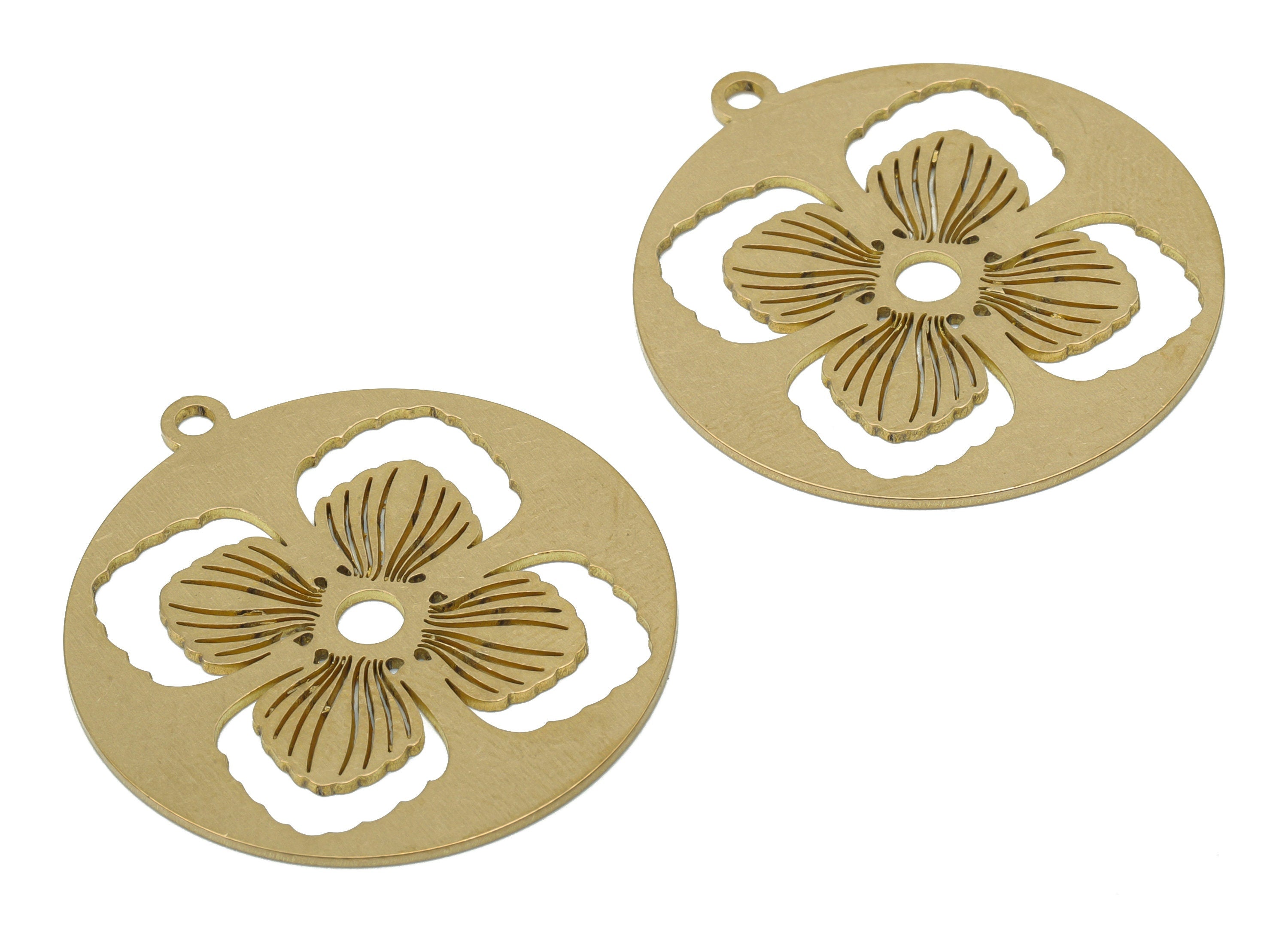 Brass Round Squares Earring Charms - Raw Brass Leaf Circle Pendant - DIY Jewelry Making Supplies - 35.81x32.73x0.74mm - PPA3698 - DOMEDBAZAAR
