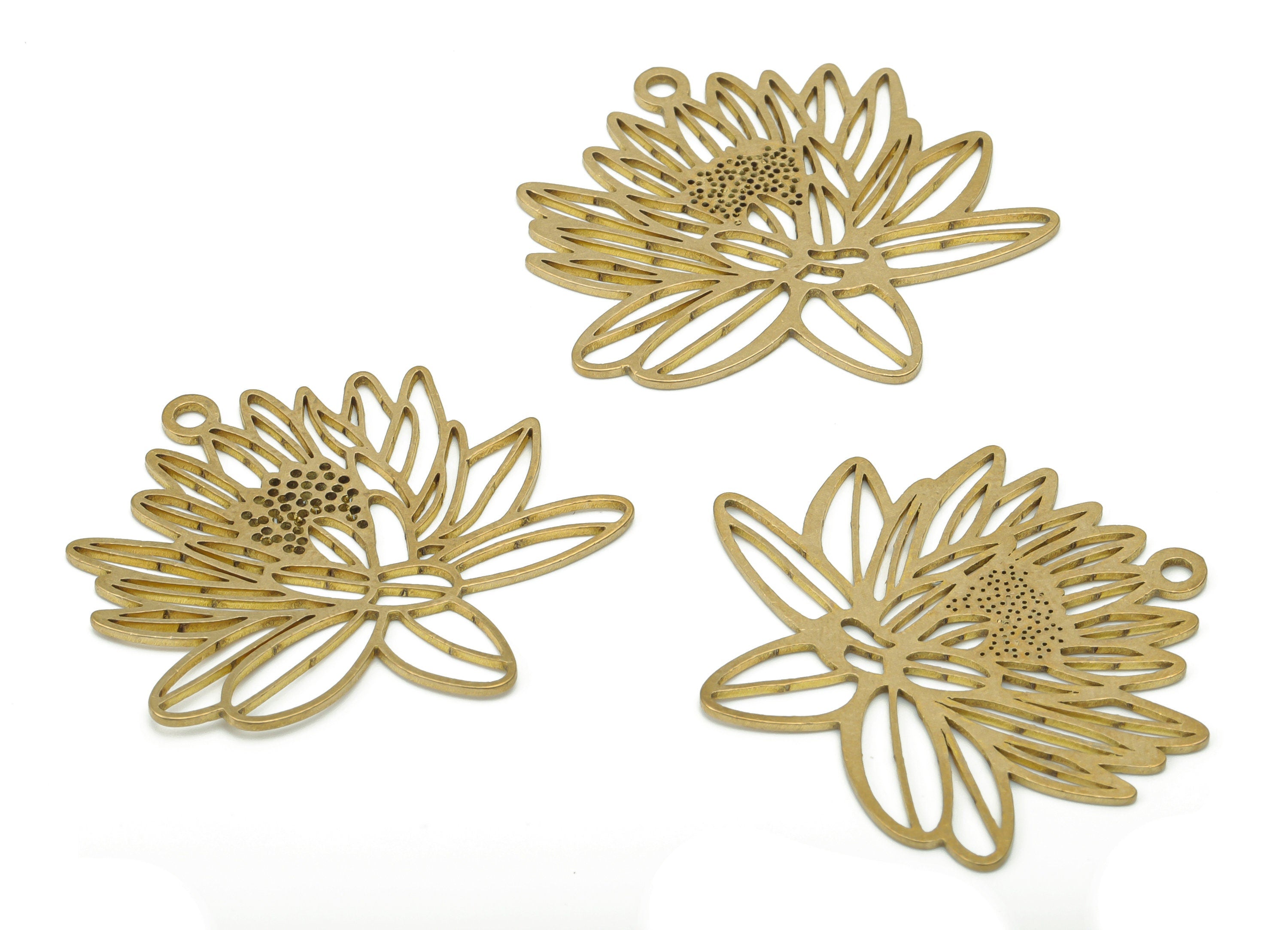 Brass Bubble Lotus Earring Charms - Raw Brass Bubble Flower Pendant - DIY Jewelry Making Supplies - 34.07x34.84x0.73mm - PPA3433 - DOMEDBAZAAR