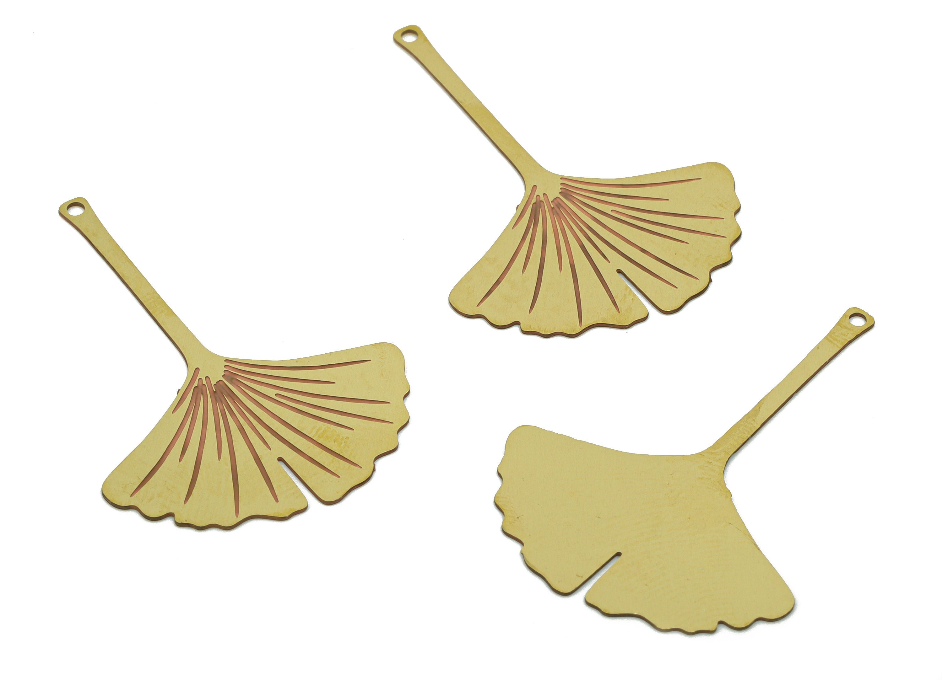Brass Ginko Earring Charms - Raw Brass Gingko Leaf Pendant - Jewelry Making Supplies - 34.64x24.85x0.33mm - JJC12772 - DOMEDBAZAAR