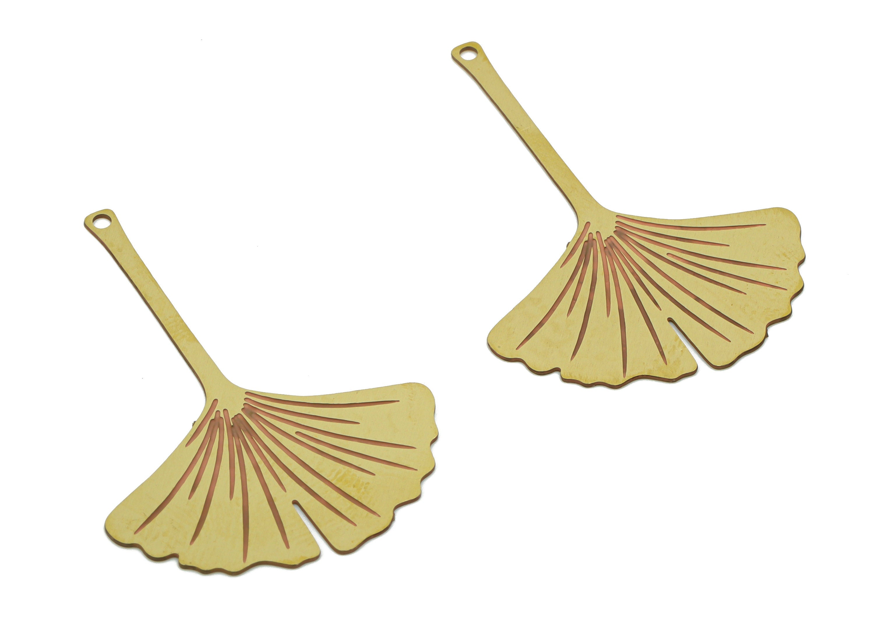 Brass Ginko Earring Charms - Raw Brass Gingko Leaf Pendant - Jewelry Making Supplies - 34.64x24.85x0.33mm - JJC12772 - DOMEDBAZAAR