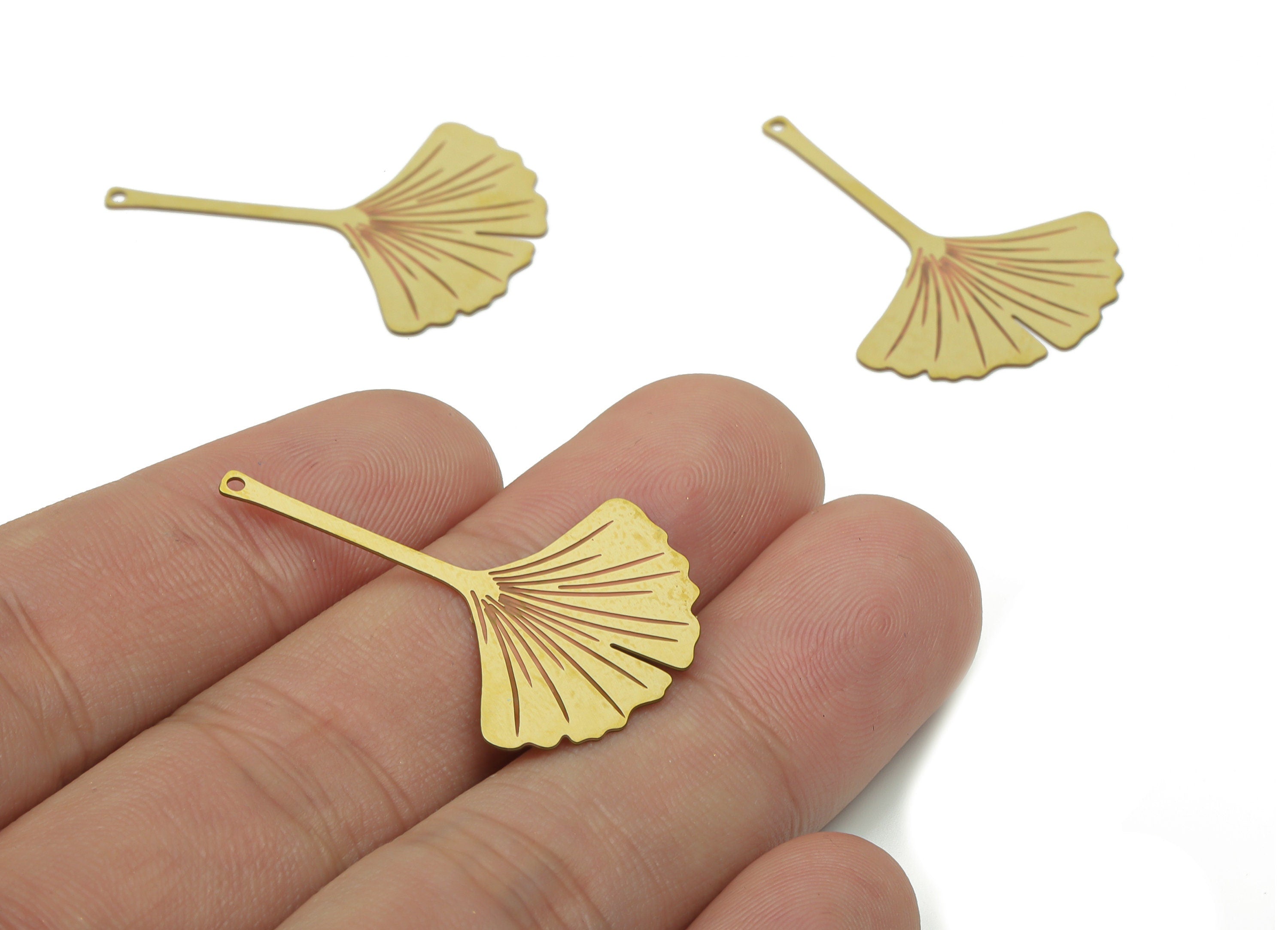 Brass Ginko Earring Charms - Raw Brass Gingko Leaf Pendant - Jewelry Making Supplies - 34.64x24.85x0.33mm - JJC12772 - DOMEDBAZAAR