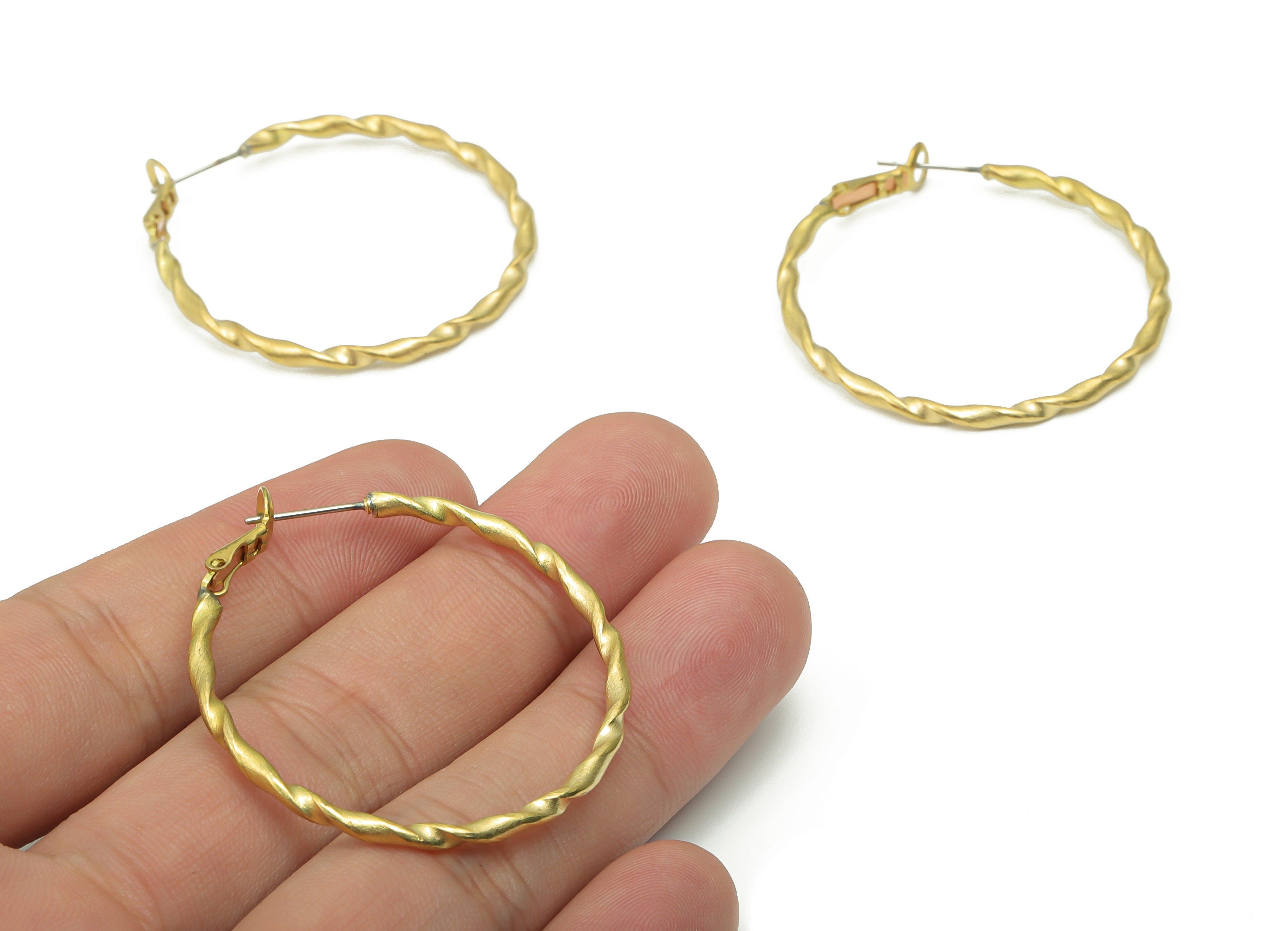 Brass Twisted Ear Hoop - Raw Brass Knot Round Leverback Earring - 316 Surgical Stainless Steel Stud - 42.97x40.58x2.22mm - PP5205-40 - DOMEDBAZAAR