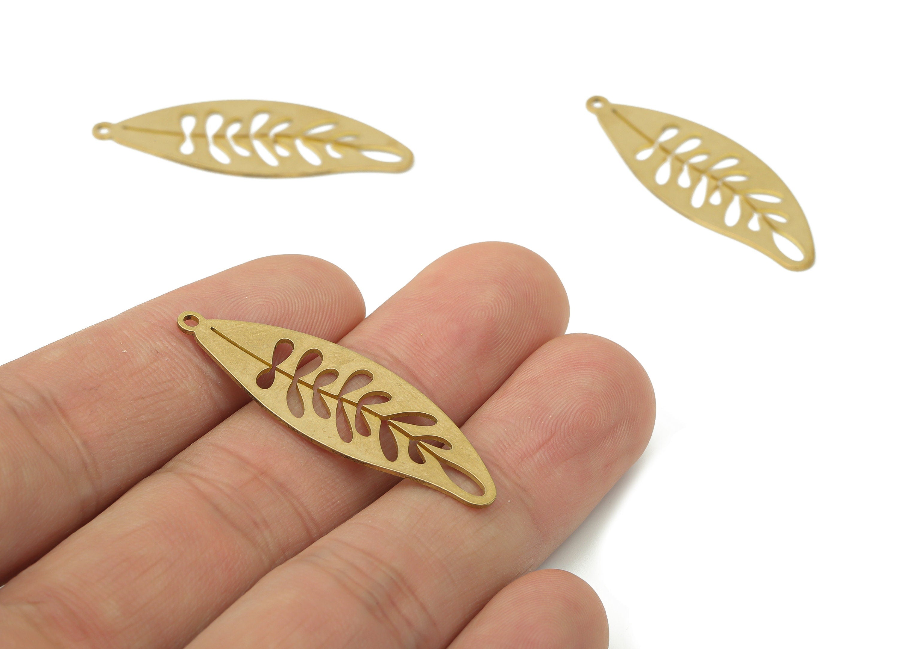 Brass Long Leaves Earring Charms - Raw Brass Leaf Pendant - DIY Jewelry Making Supplies - 39.66x13.22x0.65mm - PPA3488 - DOMEDBAZAAR
