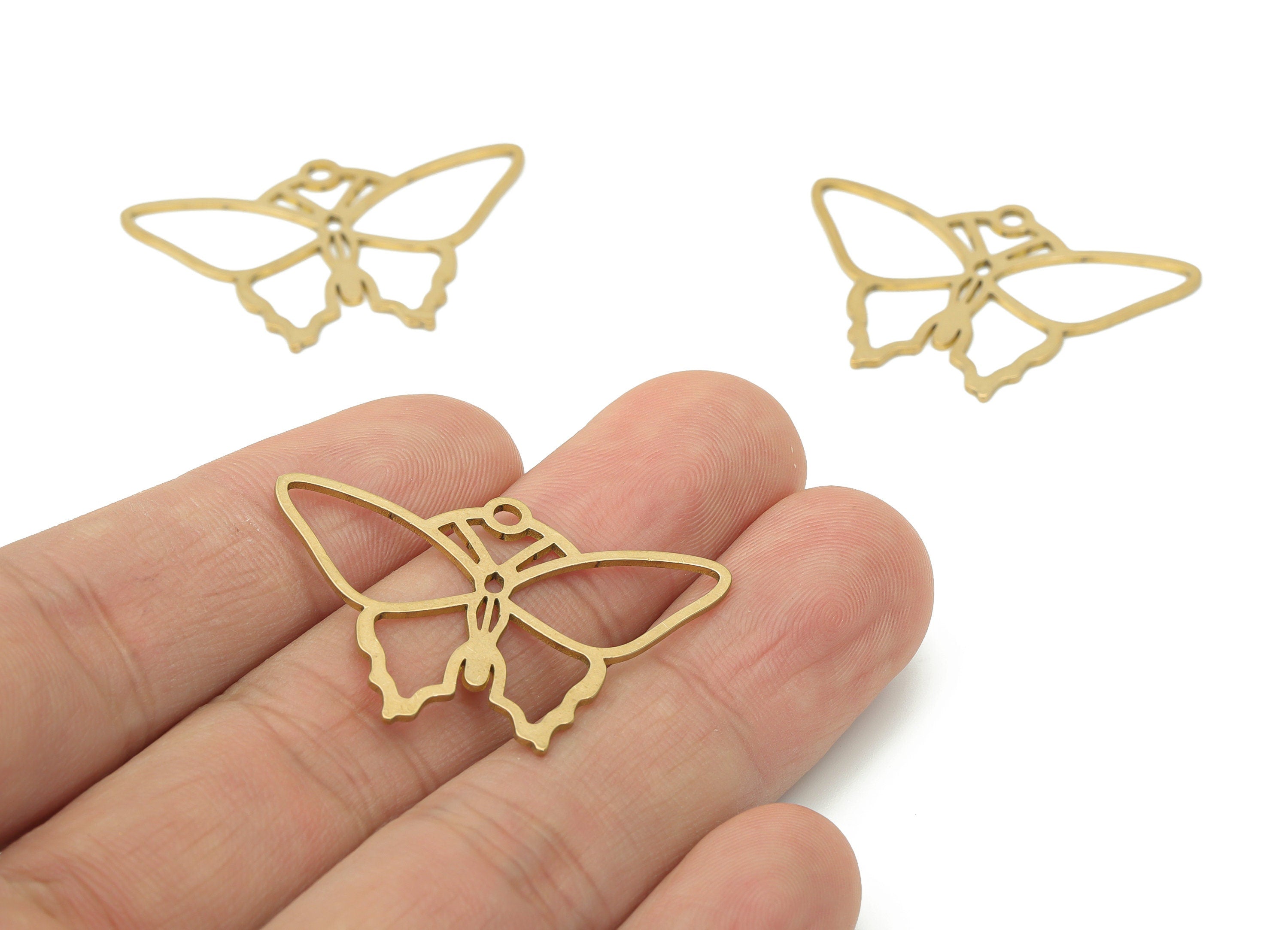 Brass Hollow Butterfly Earring Charms - Raw Brass Butterfly Pendant - DIY Jewelry Making Supplies - 35.75x24.3x0.73mm - PPA3101 - DOMEDBAZAAR