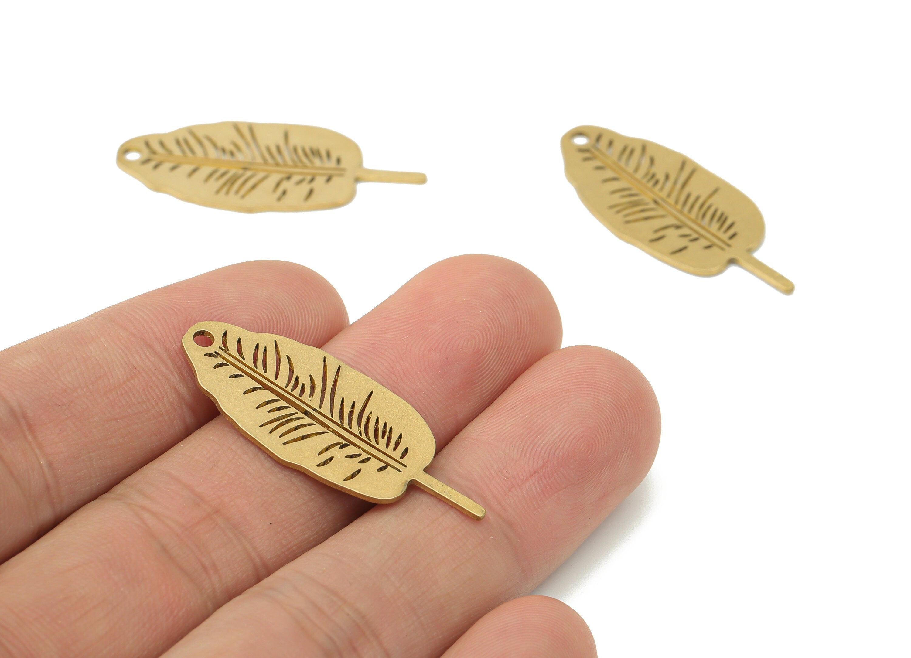 Brass Banana Leaf Earring Charms - Raw Brass Leaf Pendant - DIY Jewelry Making Supplies - 35.69x14.58x0.74mm - PPA3287 - DOMEDBAZAAR