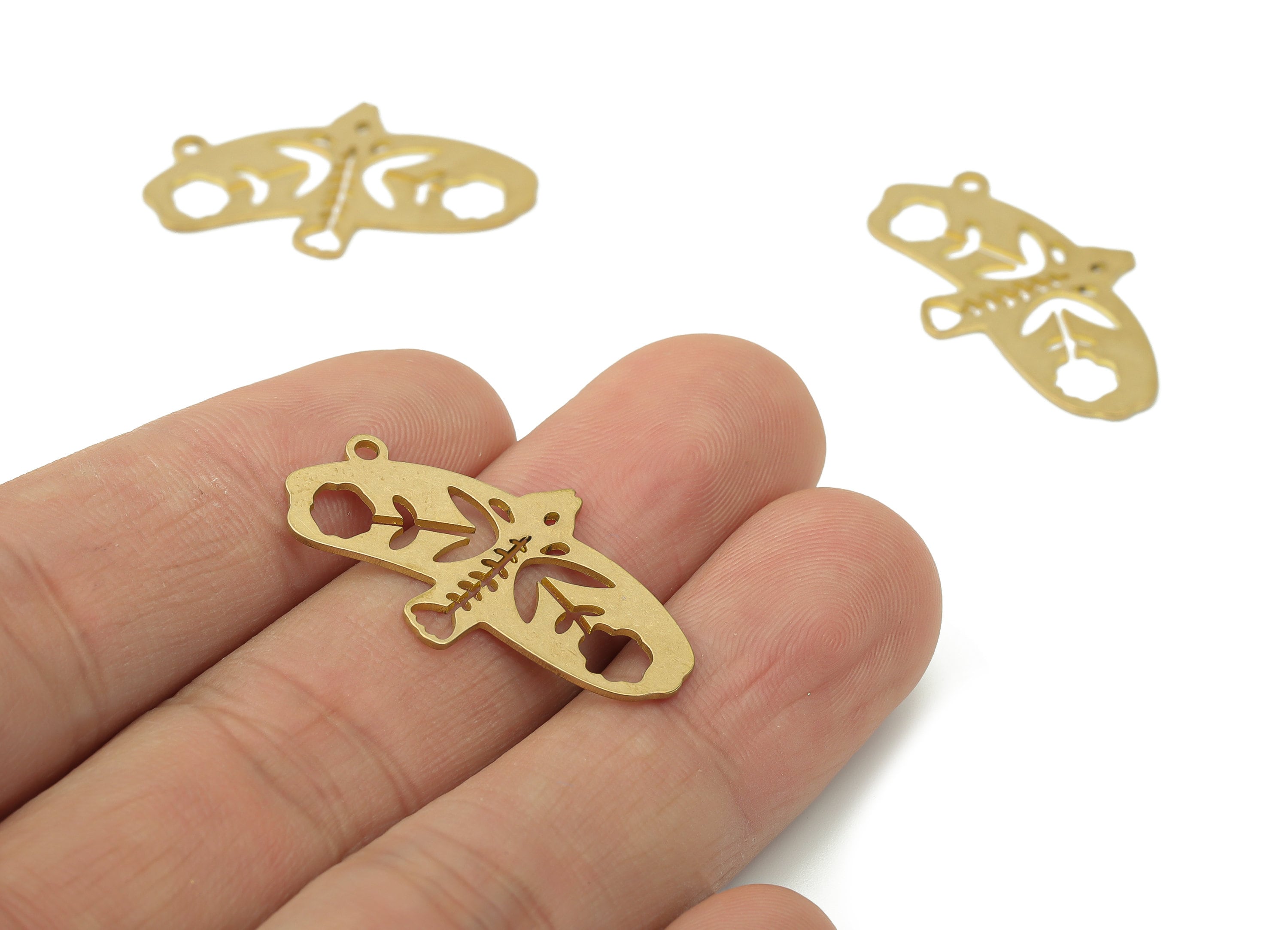 Brass Flying Bird Flower Leaves Earring Charms - Raw Brass Flower Leaf Pendant - Jewelry Making Supplies - 30.29x17.83x0.64mm - PPA3485 - DOMEDBAZAAR