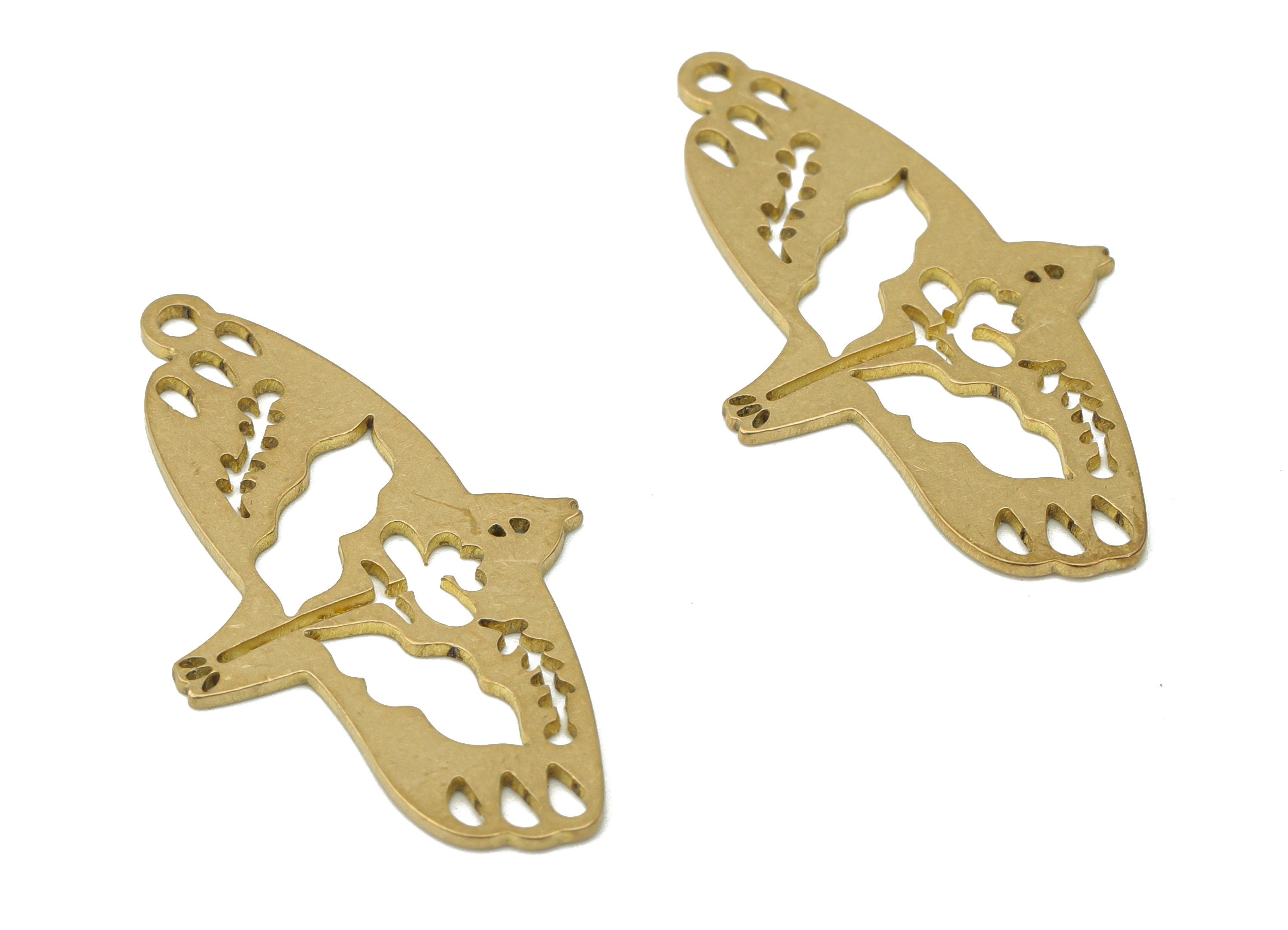 Brass Fling Bird Flower Branch Earring Charms - Raw Brass Bird Drop Pendant - DIY Jewelry Making Supplies - 31.82x17.83x0.63mm - PPA3481 - DOMEDBAZAAR