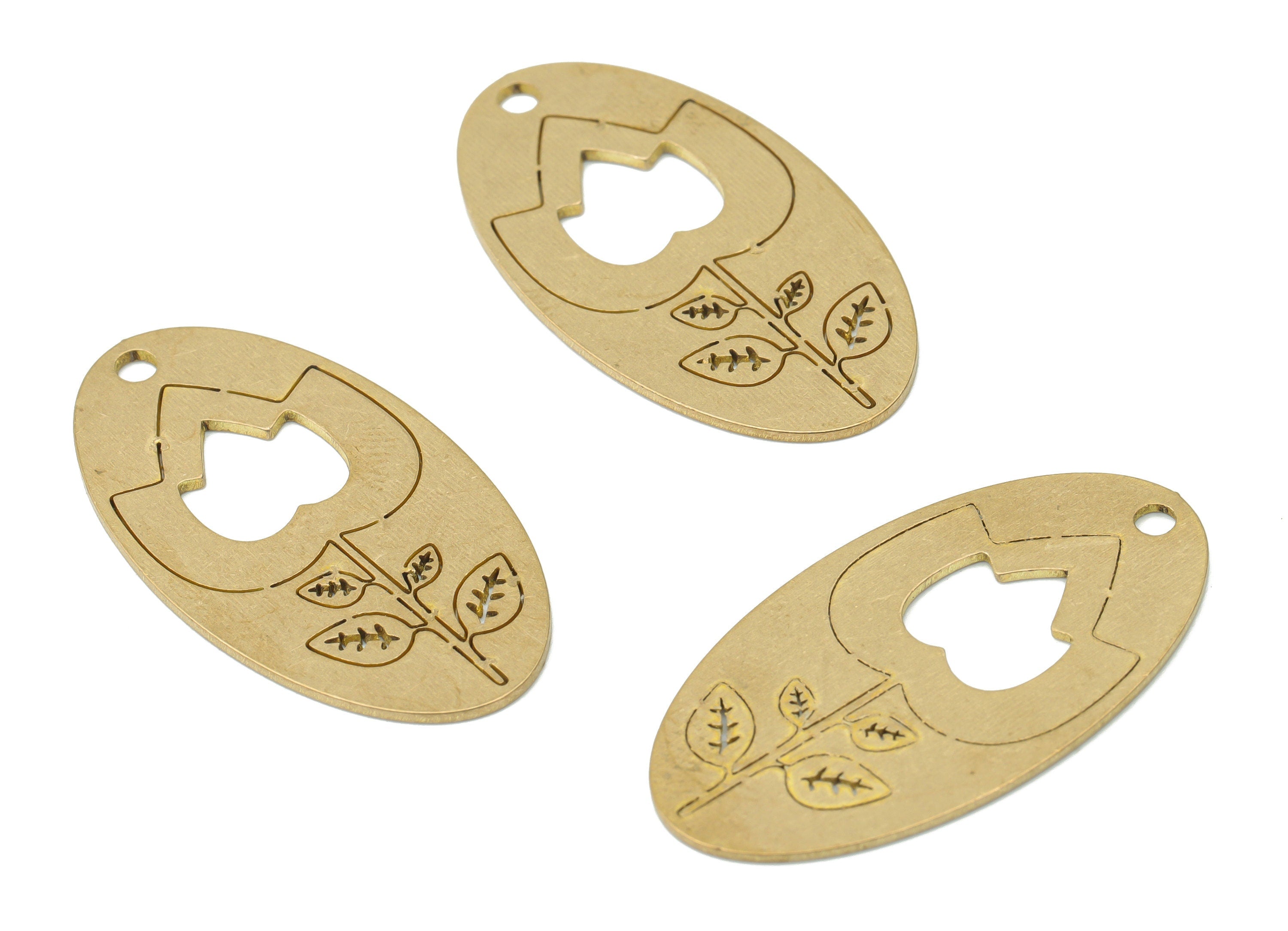 Brass Tulip Long Oval Flower Earring Charms - Raw Brass Leaves Oval Pendant - Earring Charms For Jewelry Making - 31.82x17.04x0.7mm- PPA3638 - DOMEDBAZAAR