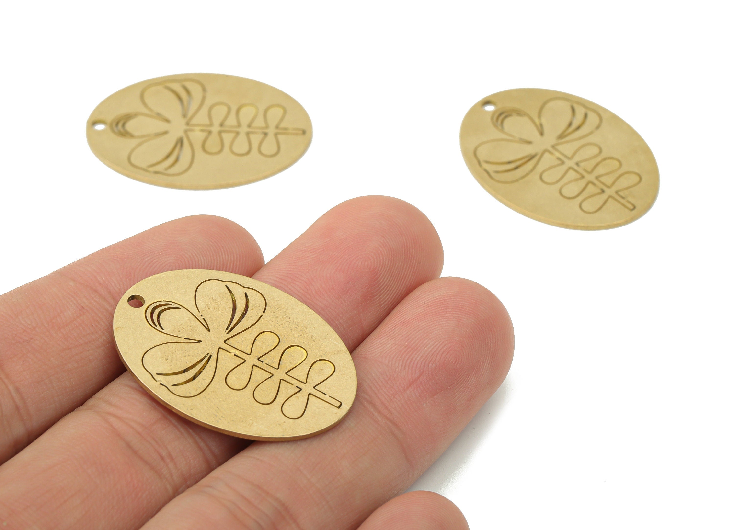 Brass Botanical Long Oval Flower Earring Charms - Raw Brass Abstract Leaves Oval Pendant - Jewelry Making - 31.68x23.11x0.85mm - PPA3657 - DOMEDBAZAAR
