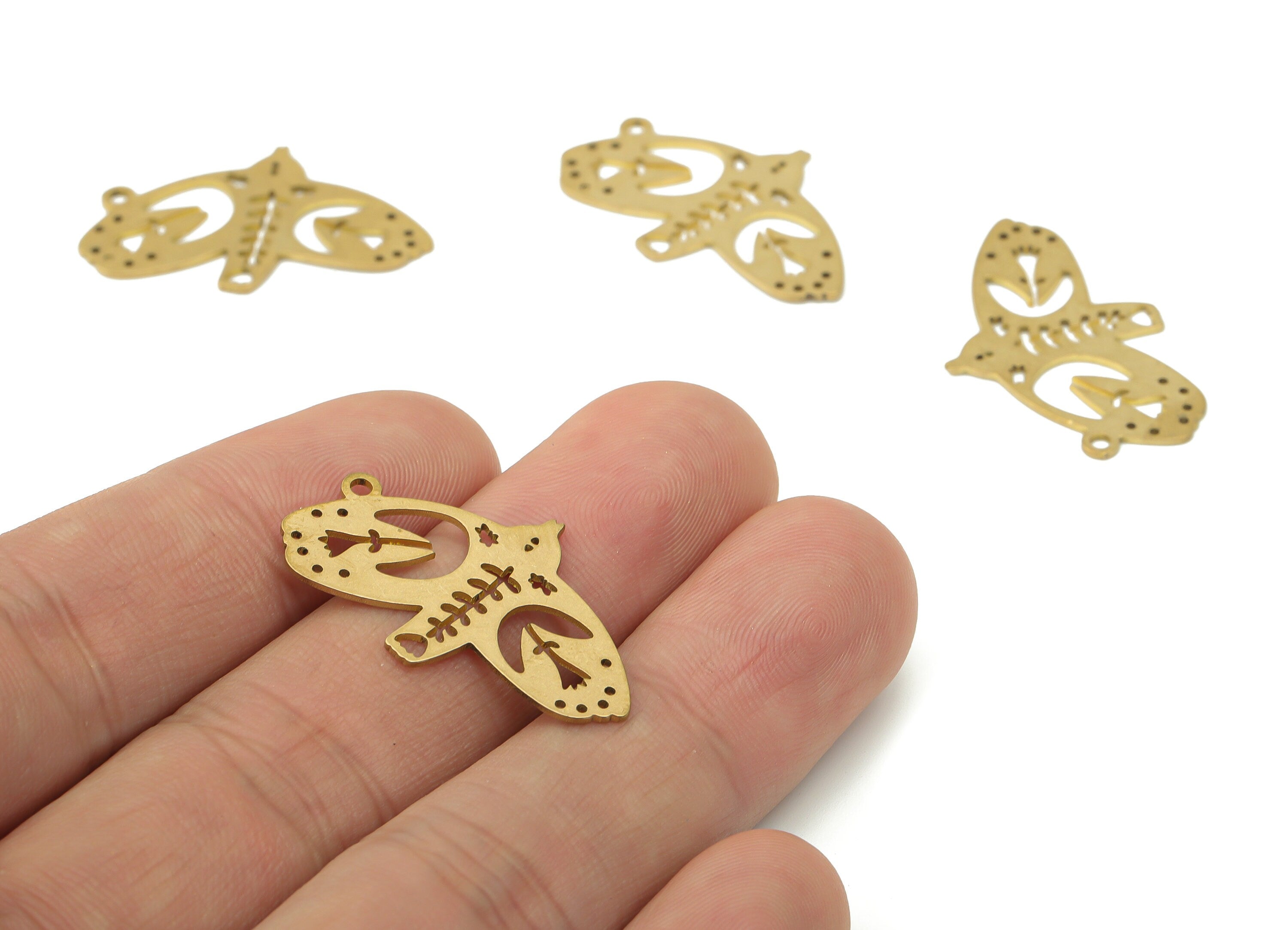 Brass Bubble Flying Bird Flower Earring Charms - Raw Brass Flying Bird Leaves Pendant - Jewelry Making Supplies - 30.05x18.5x0.6mm - PPA3483 - DOMEDBAZAAR