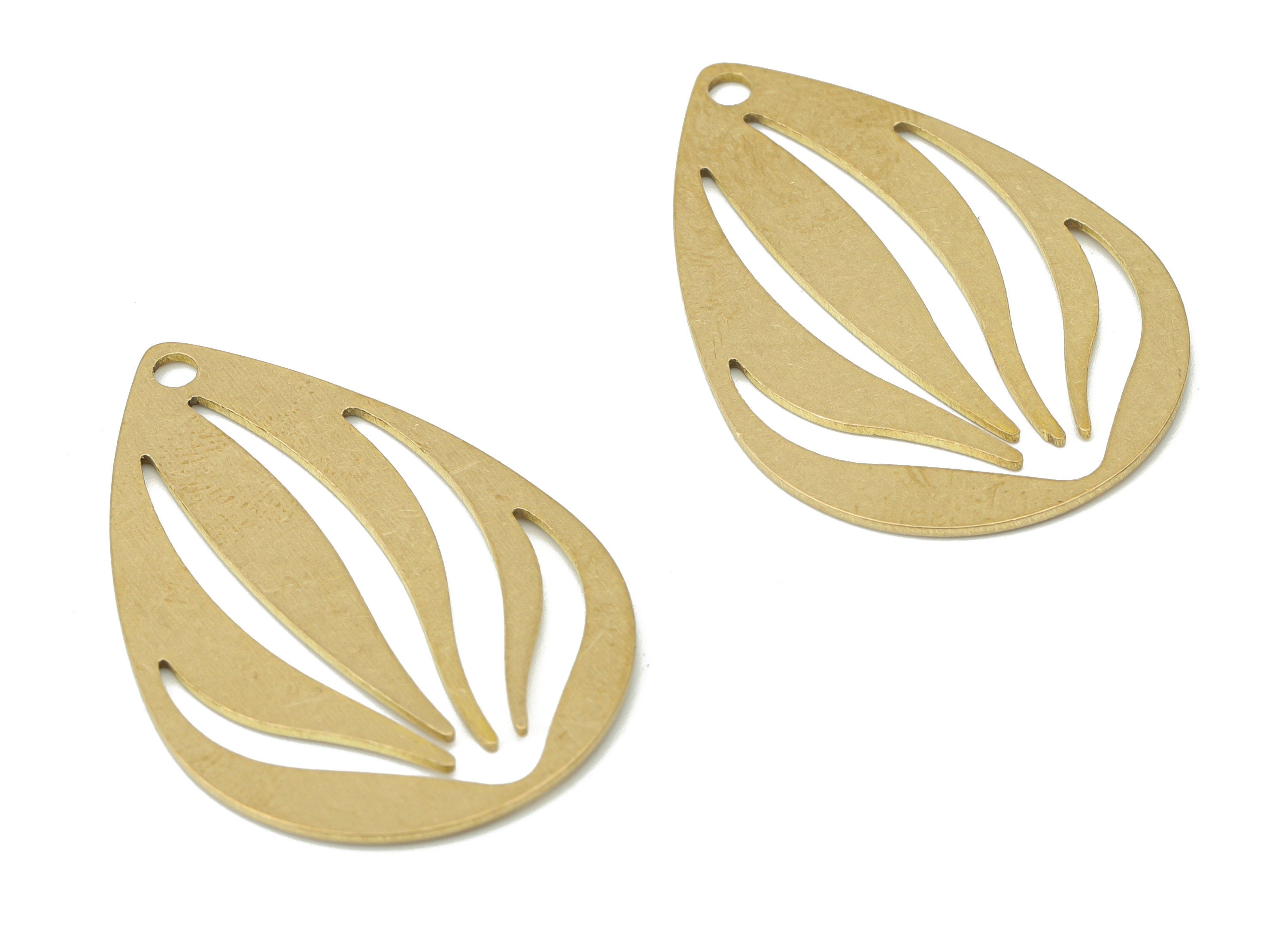 Brass Drop Botanical Earring Charms - Raw Brass Long Leaf Teardrop Pendant - Earring Charms For Jewelry Making - 32.17x21.3x0.64mm - PPA3404 - DOMEDBAZAAR