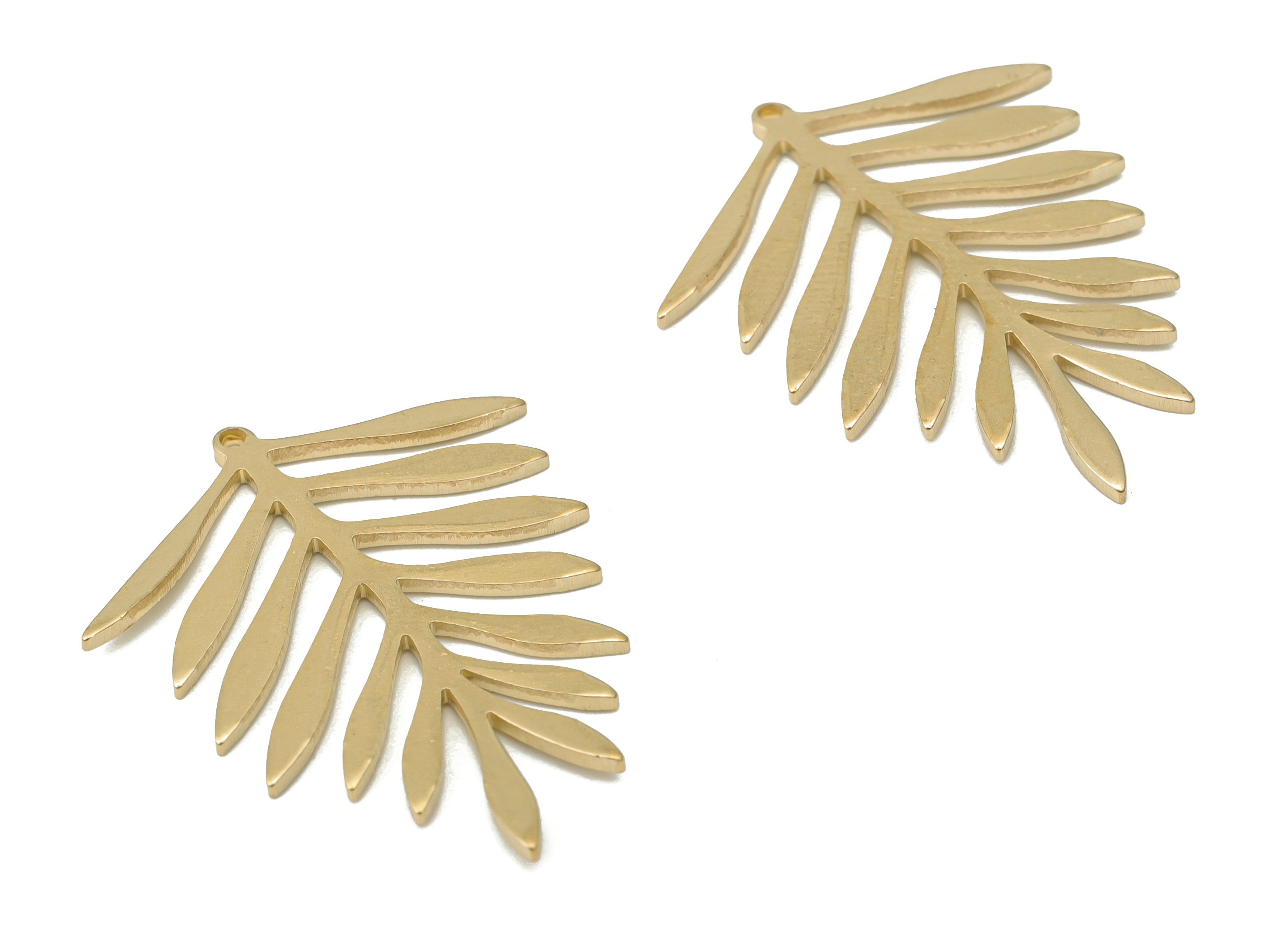 Brass Needle Leaved Leaves Earring Charms - Raw Brass Leaf Pendant - Earring Charms For Jewelry Making - 31.1x24.78x1.12mm - PP5212 - DOMEDBAZAAR