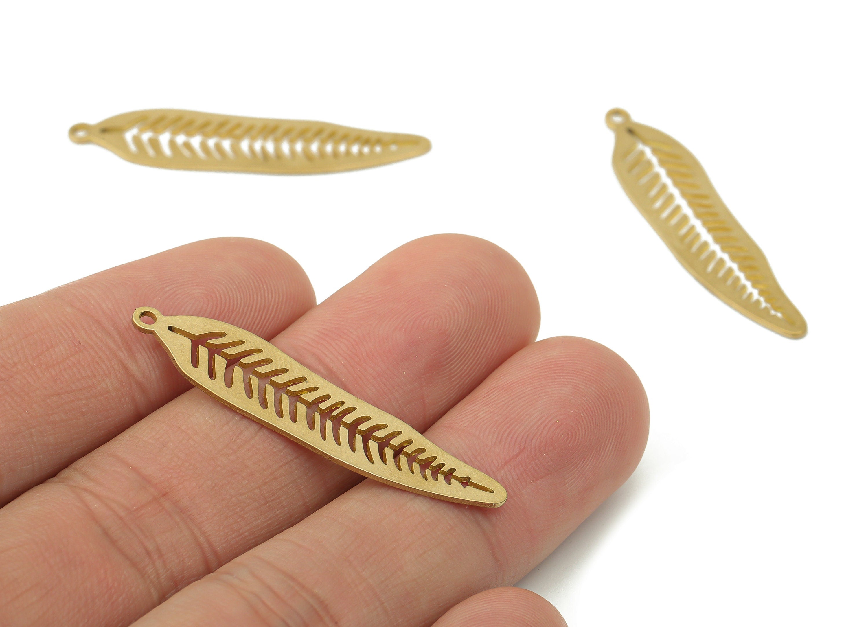 Brass Long Banana Leaf Earring Charms - Raw Brass Leaf Pendant - DIY Jewelry Making Supplies - 39.77x8.96x0.63mm - PPA3484 - DOMEDBAZAAR