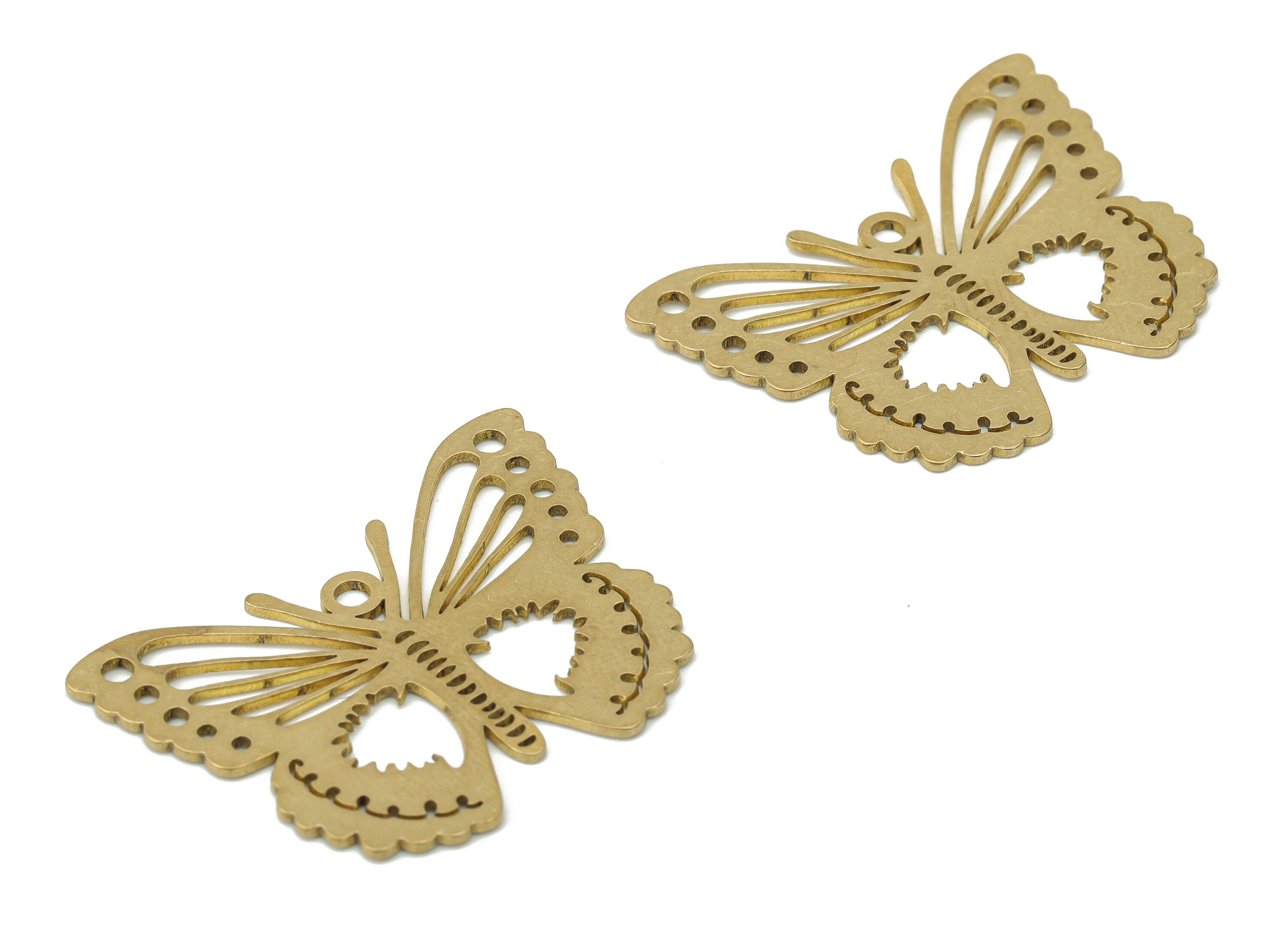 Brass Bubble Butterfly Earring Connectors - Raw Brass Butterfly Charms and Pendant - Jewelry Making Supplies - 34.74x25.93x0.72mm - PPA3206 - DOMEDBAZAAR