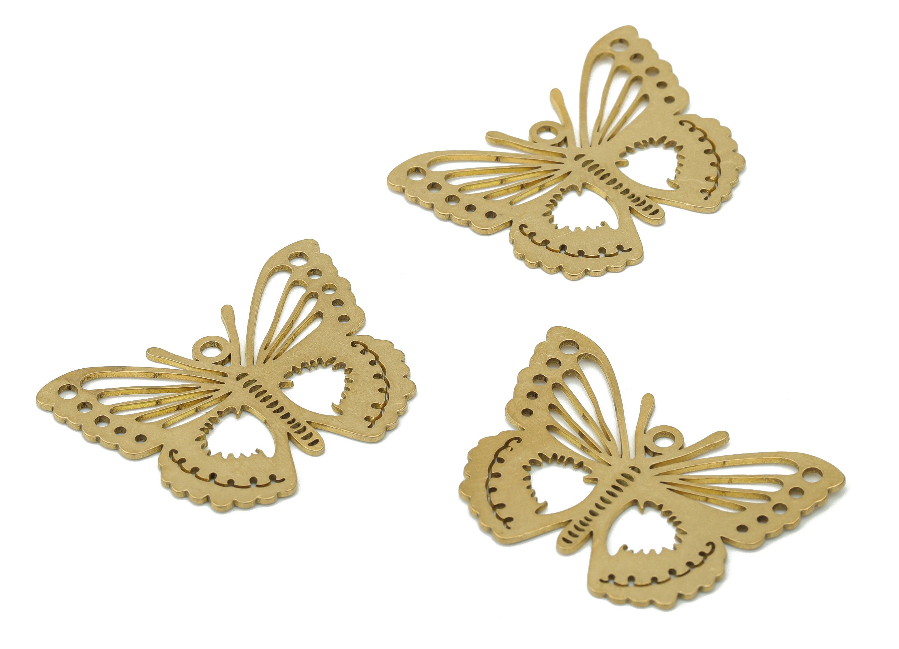 Brass Bubble Butterfly Earring Connectors - Raw Brass Butterfly Charms and Pendant - Jewelry Making Supplies - 34.74x25.93x0.72mm - PPA3206 - DOMEDBAZAAR
