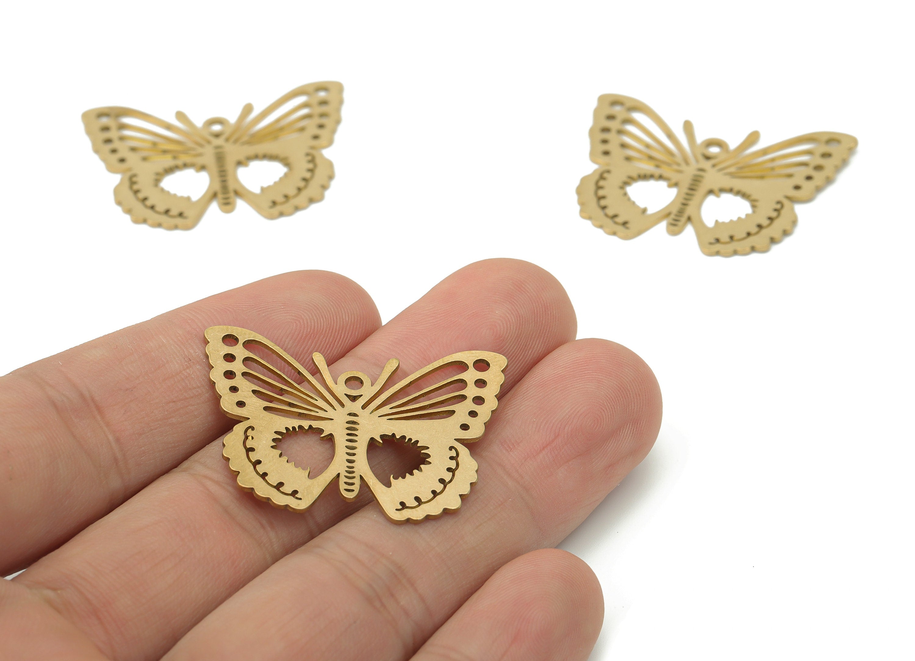 Brass Bubble Butterfly Earring Connectors - Raw Brass Butterfly Charms and Pendant - Jewelry Making Supplies - 34.74x25.93x0.72mm - PPA3206 - DOMEDBAZAAR