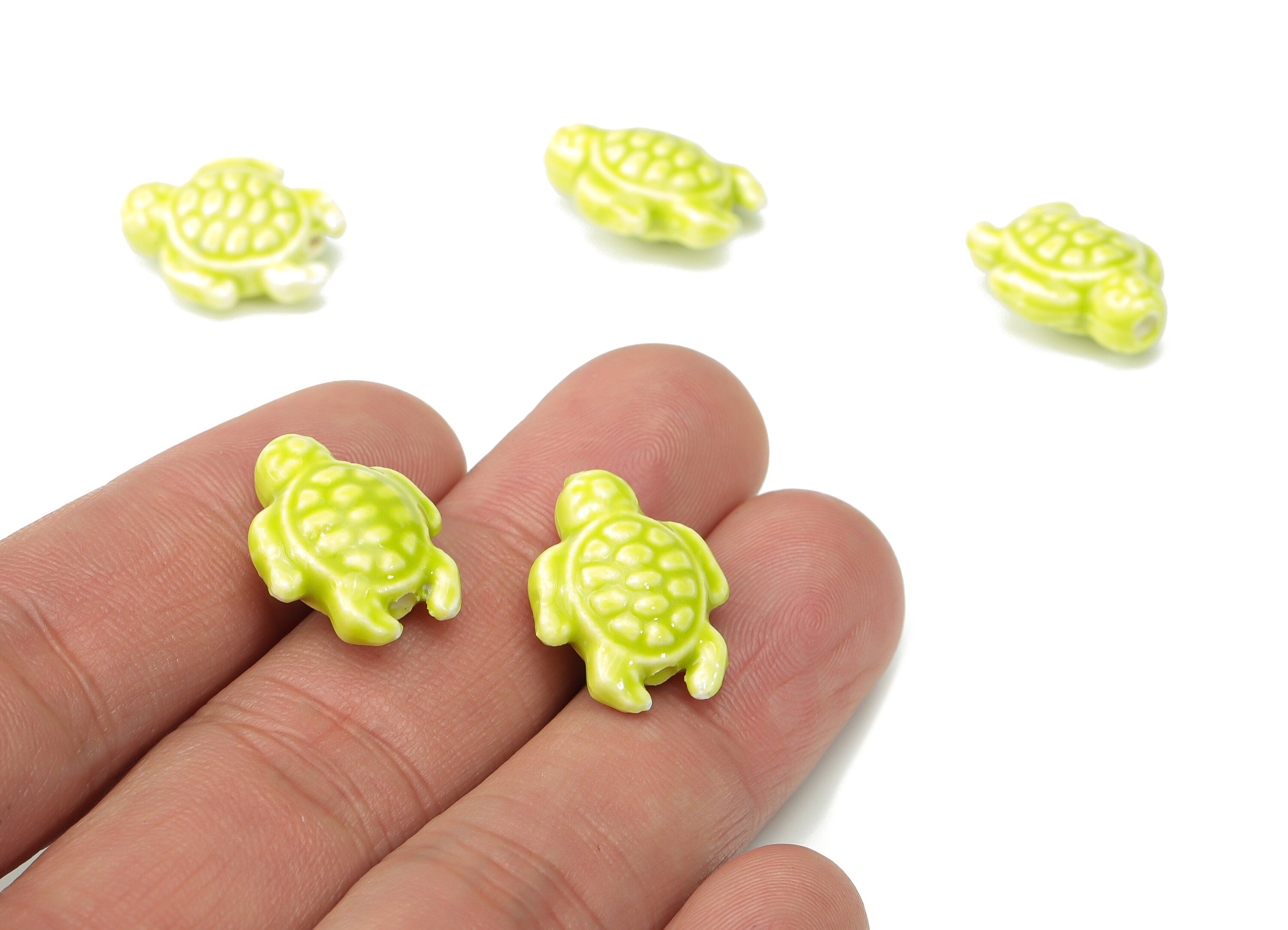 Glazed Ceramic Turtle Beads - Yellow Carved Turtle Beads - Handmade Connectors Beads - Bracelet Making Beads - 18.86x14.95x8.13mm - NS1836D - DOMEDBAZAAR