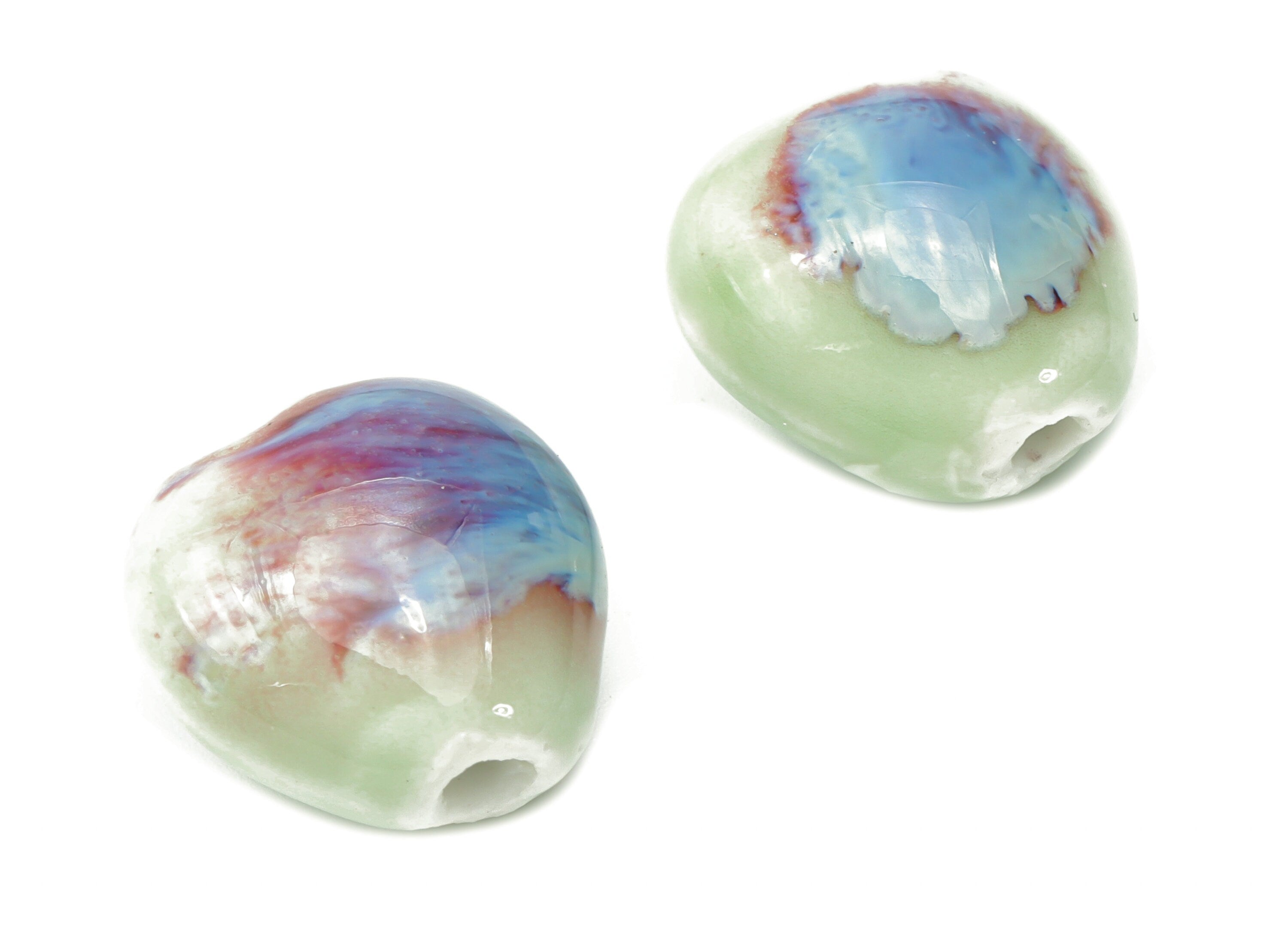 Glazed Ceramic Drop Beads - Carved Teardrop Beads - Handmade Beads - Bracelet Making Beads - Connectors Beads - 16.13x15.14x10.15mm - NS1778 - DOMEDBAZAAR