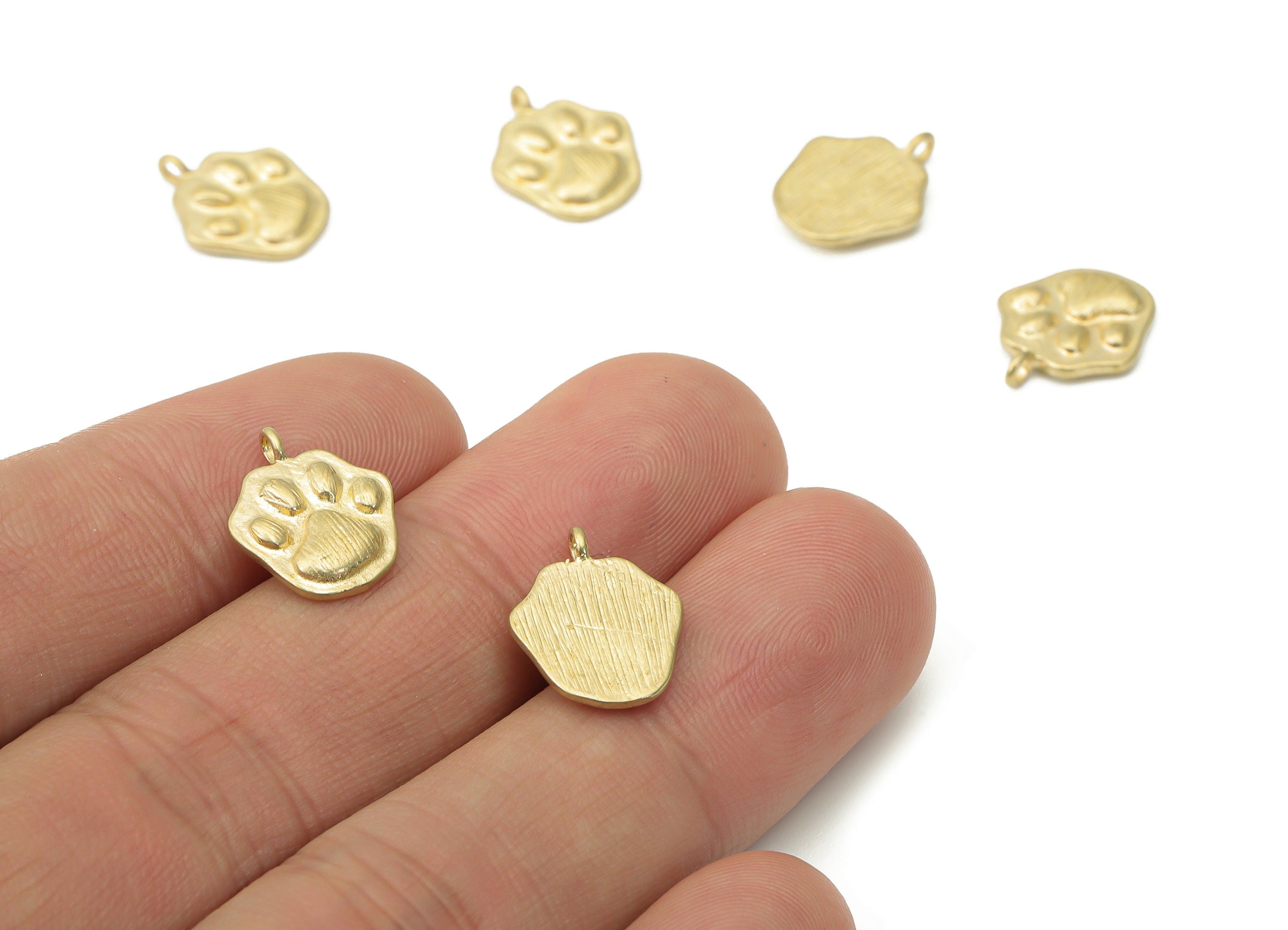 Brass Texture Cat Paw Earring Charms - Raw Brass Cat Paw Print Pendant - Jewelry Making Supplies - 14.54x11.52x1.82mm - PP5273 - DOMEDBAZAAR