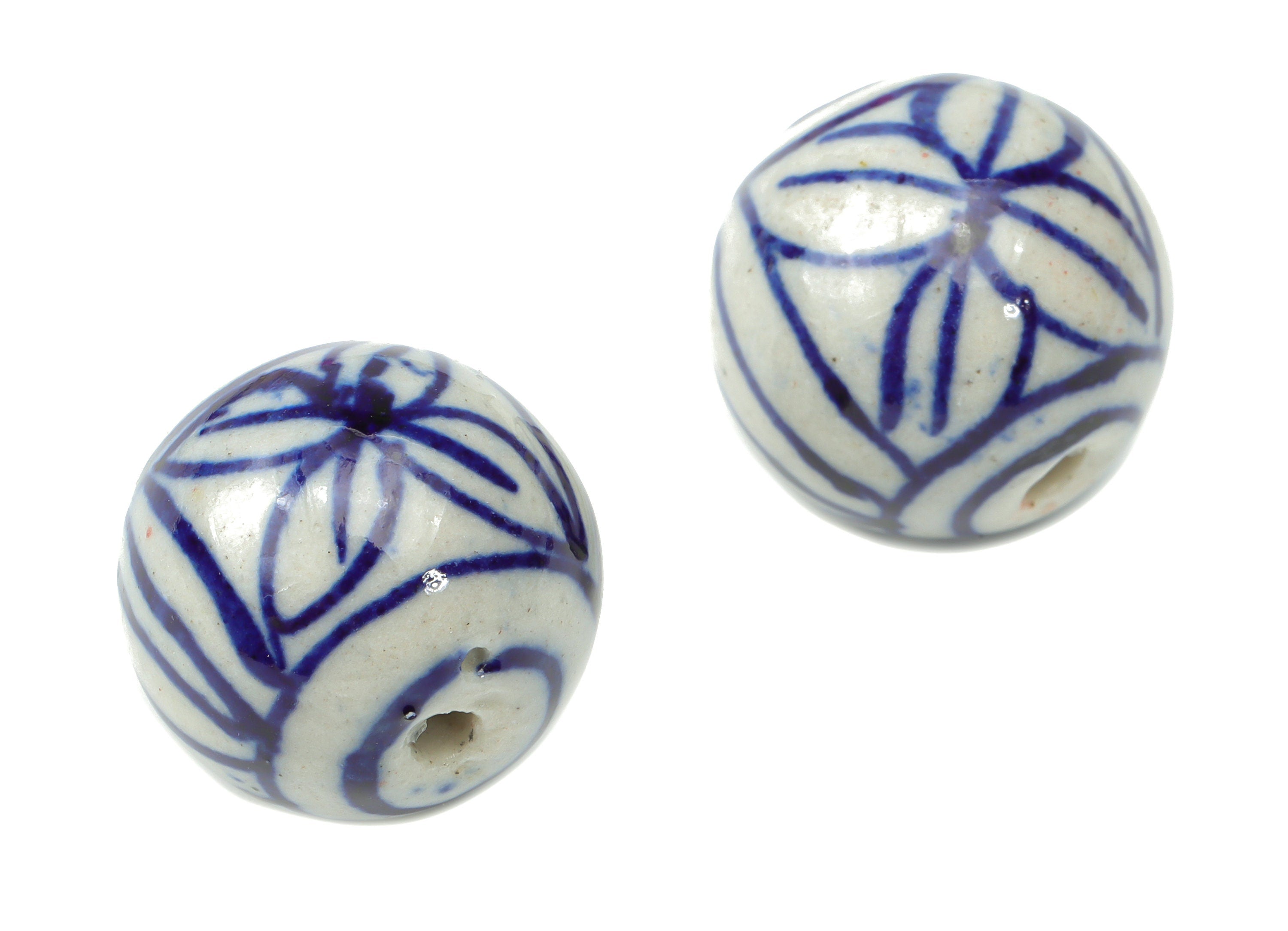 Glazed Ceramic Big Ball Beads - Carved Flower Ball Beads - Handmade Beads - Bracelet Connectors Making Beads - 17.46x18.17x18.17mm - NS1829 - DOMEDBAZAAR