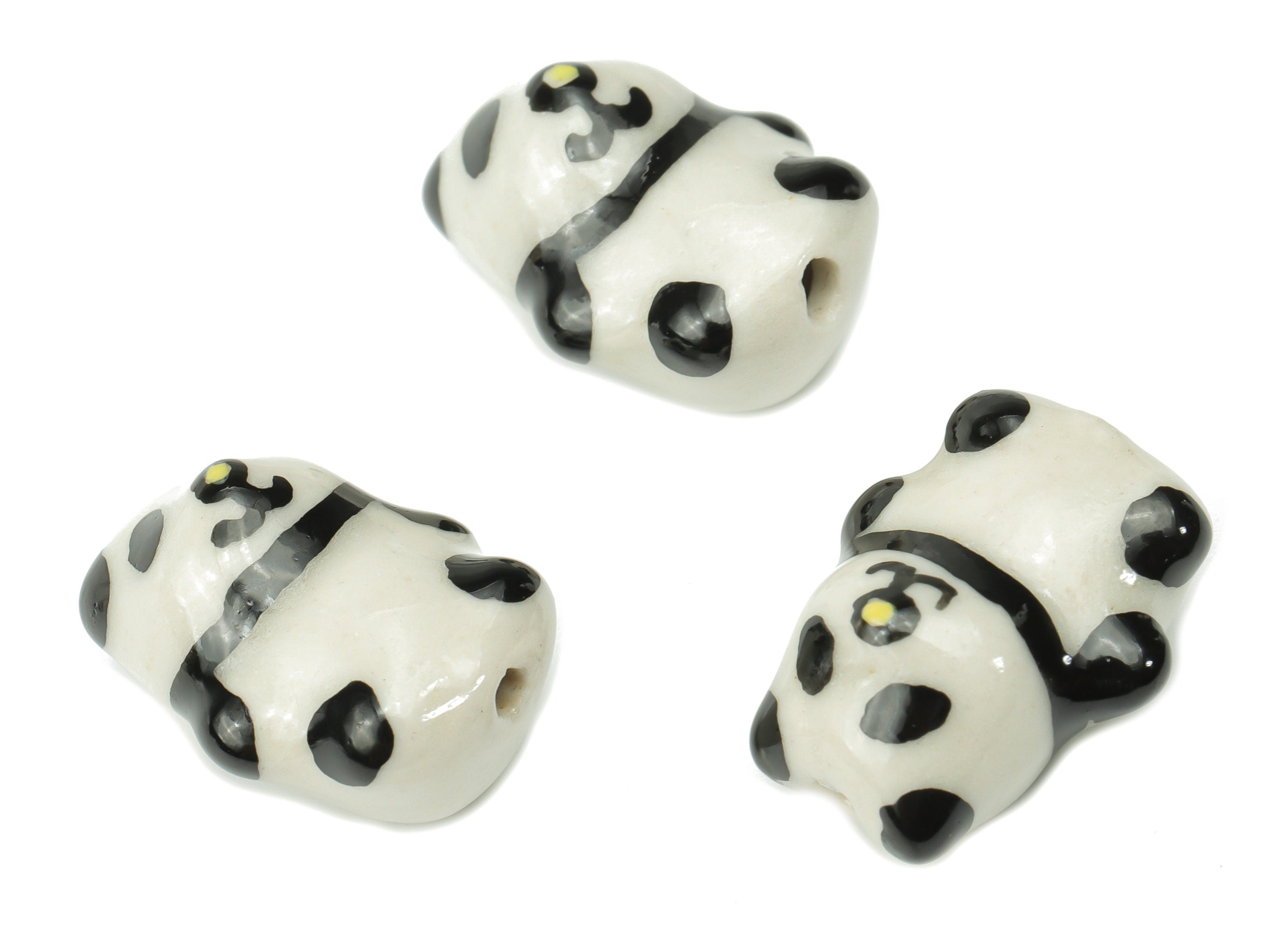 Glazed Ceramic Panda Beads - Carved Panda Beads - Handmade Beads - Bracelet Making Beads - Connectors Beads - 19.5x15.47x11.7mm - NS1834 - DOMEDBAZAAR
