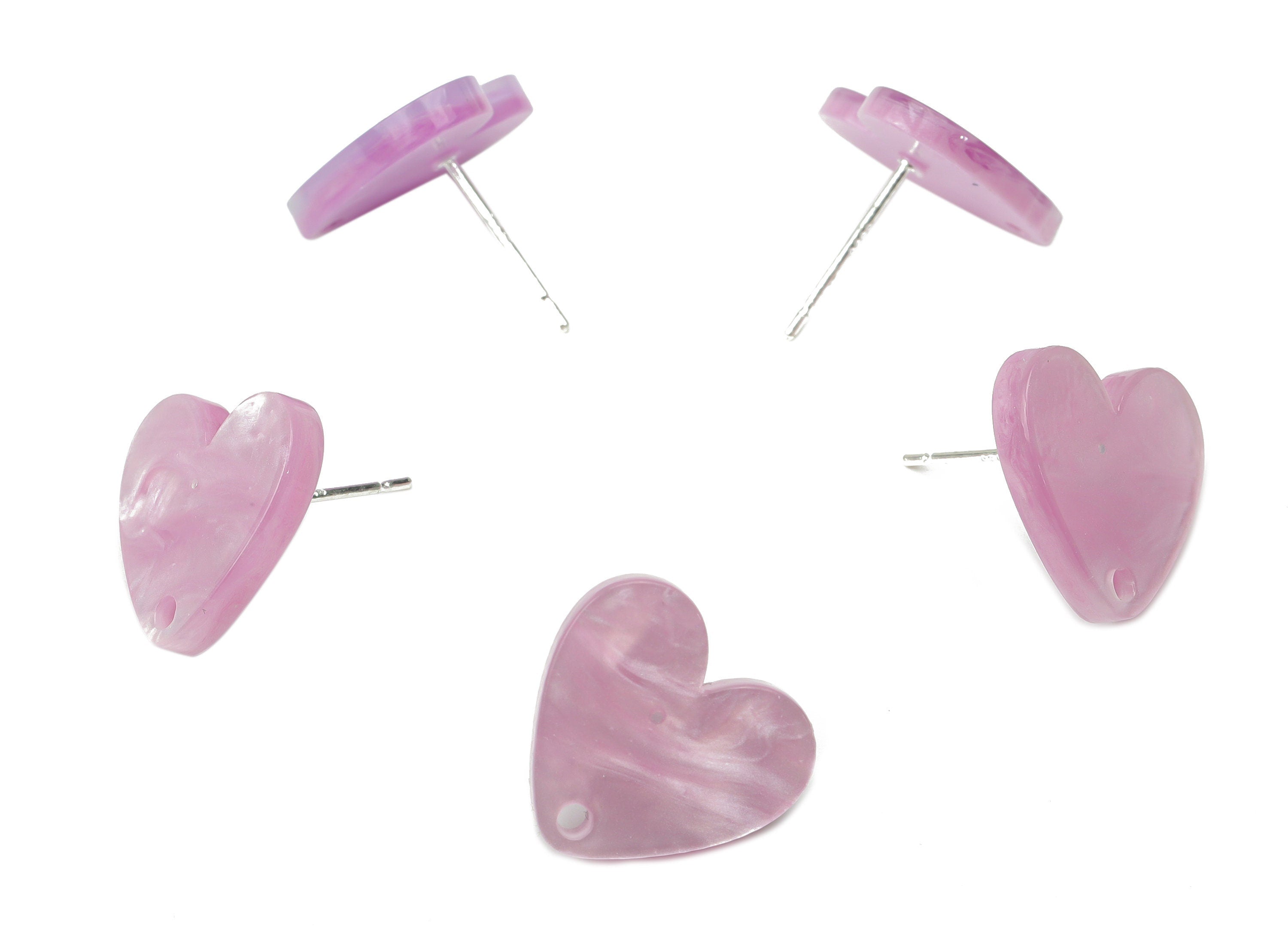 Acrylic Heart Earring Stud – Purple Acrylic Heart Earring Post - Silver Plated Cupronickel Stud - Jewelry Making - 15.6x14.5x2.3mm - AC2486C - DOMEDBAZAAR