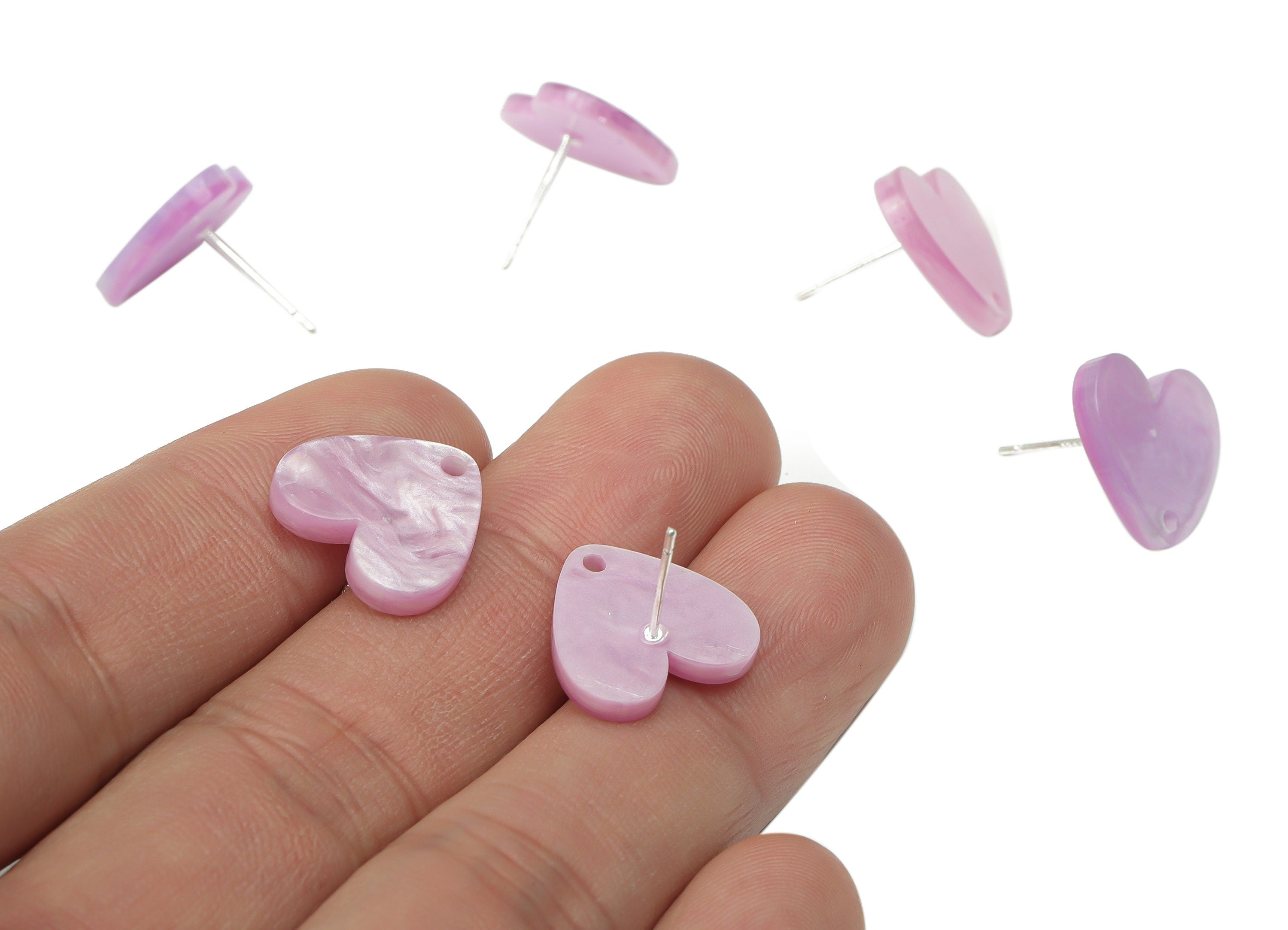 Acrylic Heart Earring Stud – Purple Acrylic Heart Earring Post - Silver Plated Cupronickel Stud - Jewelry Making - 15.6x14.5x2.3mm - AC2486C - DOMEDBAZAAR