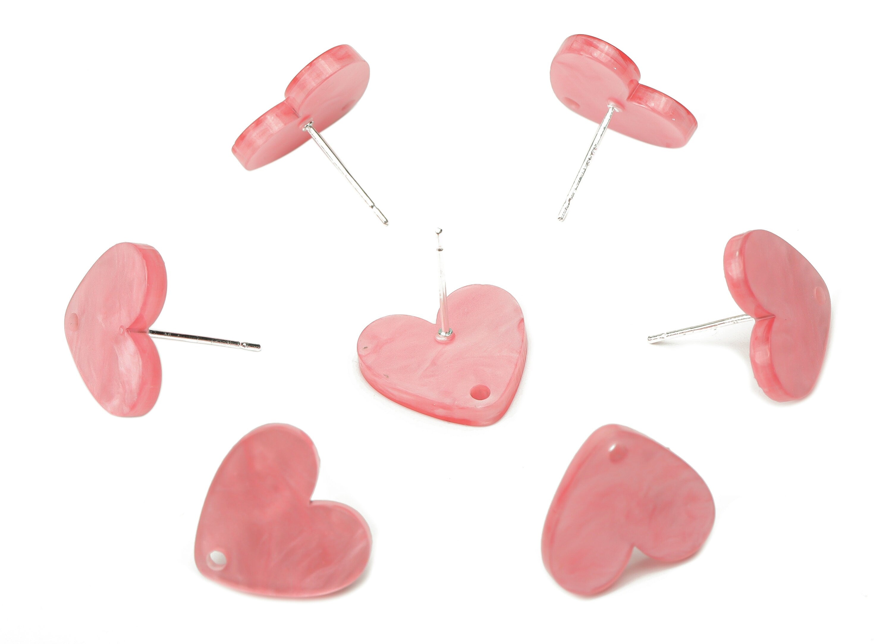 Acrylic Heart Earring Stud – Red Acrylic Heart Earring Post - Silver Plated Cupronickel Stud - Jewelry Making - 15.57x14.5x2.31mm - AC2486D - DOMEDBAZAAR