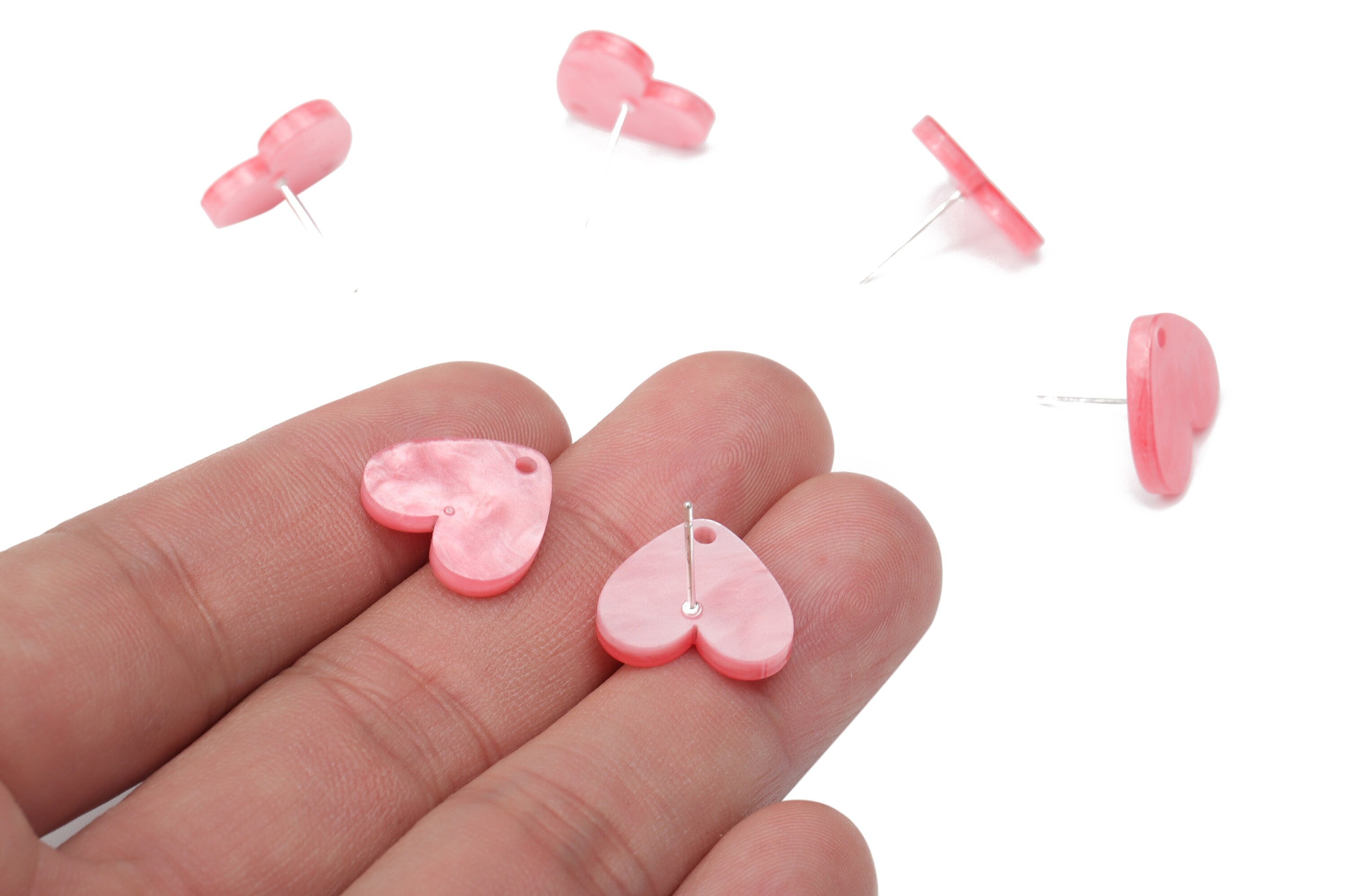 Acrylic Heart Earring Stud – Red Acrylic Heart Earring Post - Silver Plated Cupronickel Stud - Jewelry Making - 15.57x14.5x2.31mm - AC2486D - DOMEDBAZAAR