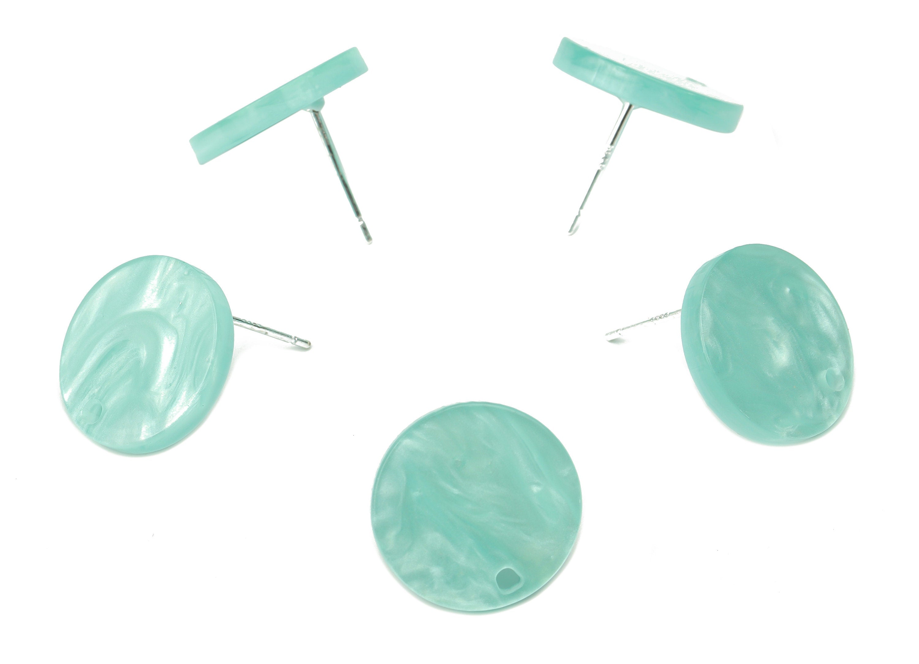 Acrylic Round Earring Stud – Green Acrylic Circle Post - Silver Plated Cupronickel Stud - Jewelry Supplies - 15.5x15.5x2.29mm - AC2485C - DOMEDBAZAAR