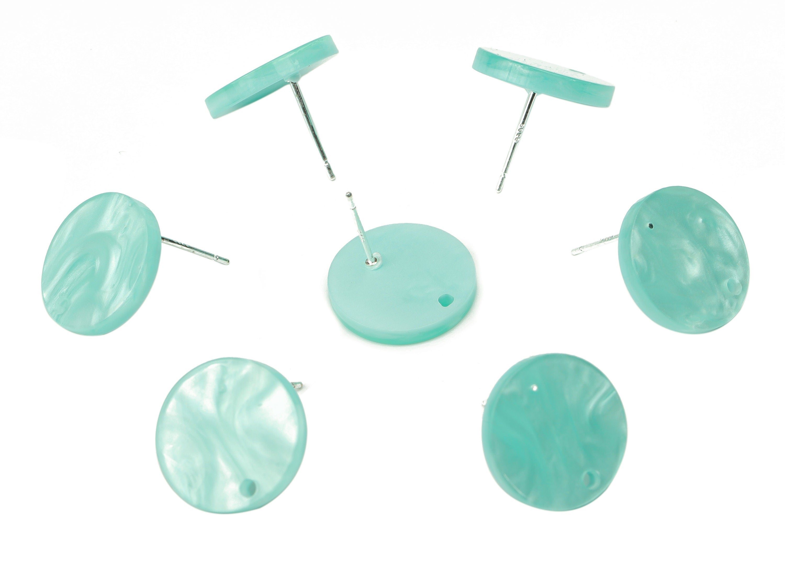 Acrylic Round Earring Stud – Green Acrylic Circle Post - Silver Plated Cupronickel Stud - Jewelry Supplies - 15.5x15.5x2.29mm - AC2485C - DOMEDBAZAAR